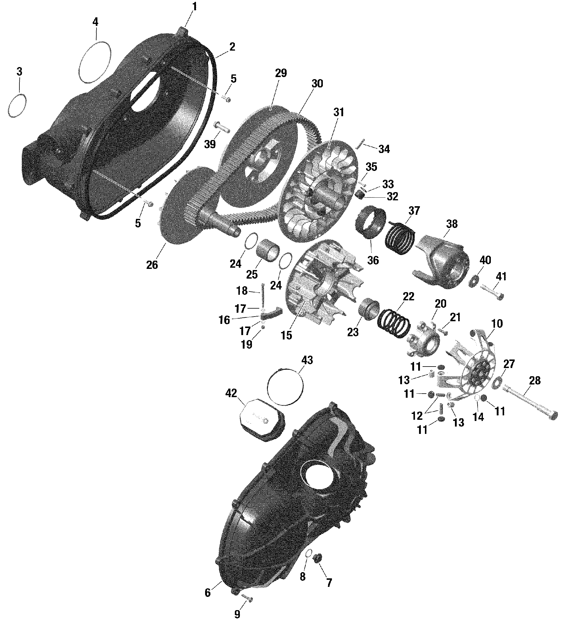 An Image of a Genuine Can-Am Parts Schematic Diagram showing the schematic - ENGINE - TRANSMISSION - HD10