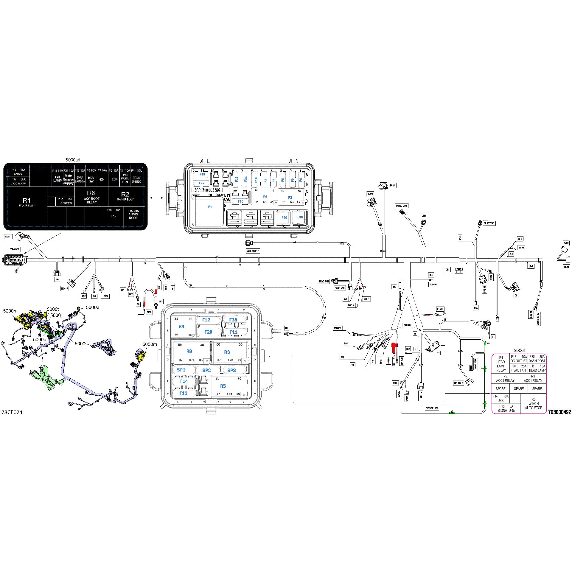 An Image of a Genuine Can-Am Parts Schematic Diagram showing the schematic - ELECTRIC - MAIN HARNESS - 710010175