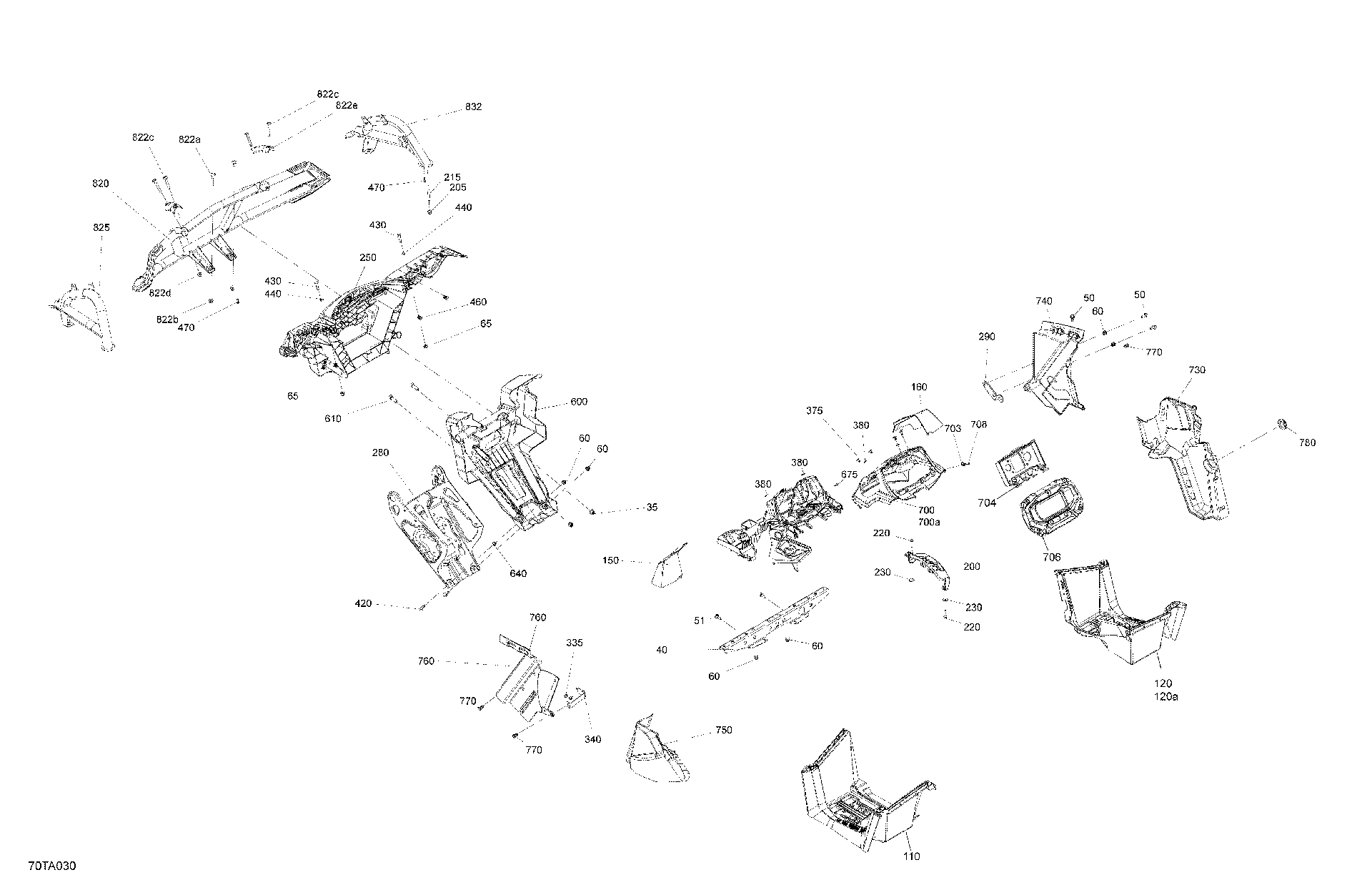 An Image of a Genuine Can-Am Parts Schematic Diagram showing the schematic - BODY - FRONT SECTION