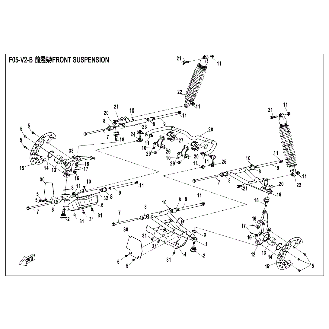 An Image of a Genuine CFMOTO Parts Schematic Diagram showing the schematic - FRONT SUSPENSION - 2020 CFMOTO UFORCE 800