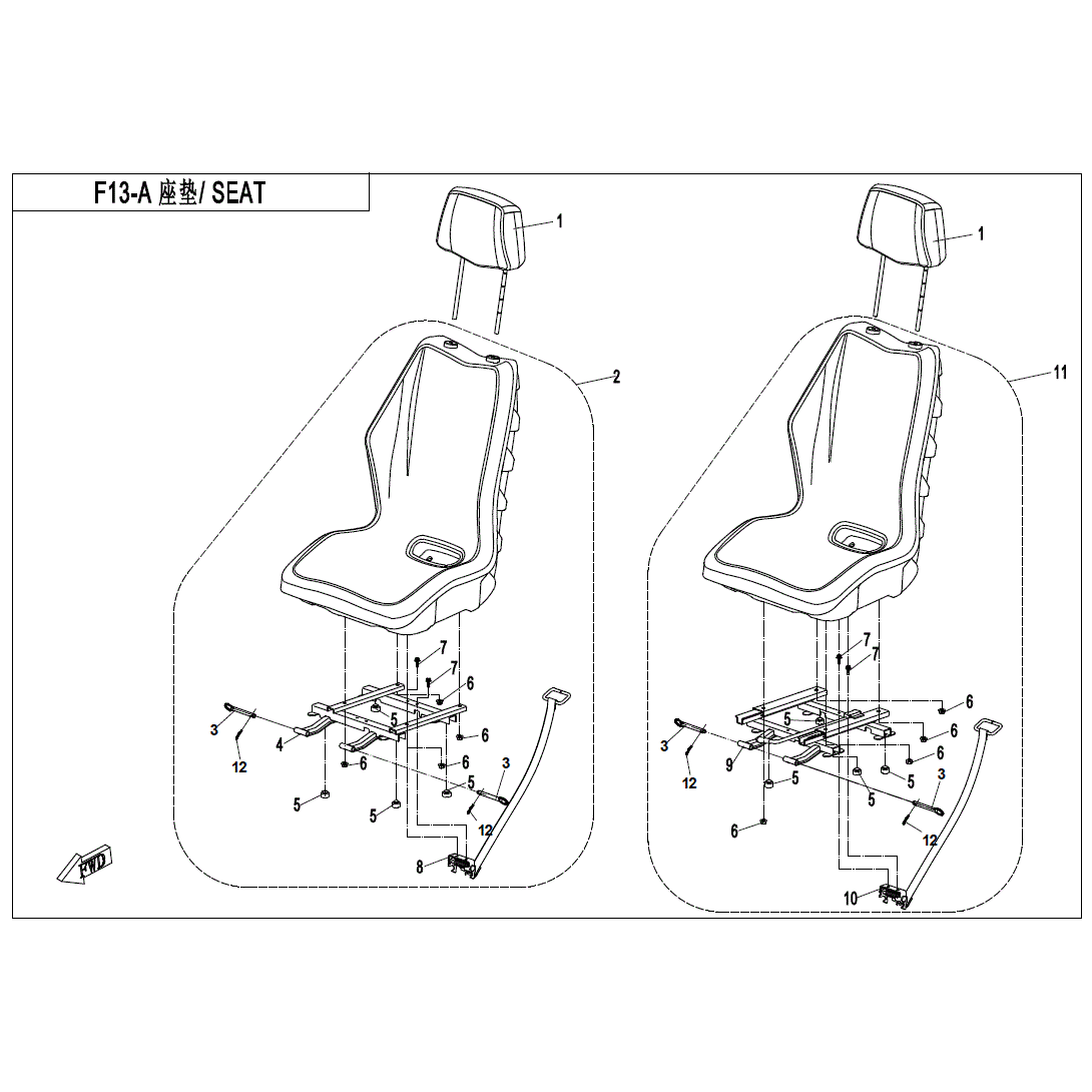 An Image of a Genuine CFMOTO Parts Schematic Diagram showing the schematic - SEAT - 2020 CFMOTO UFORCE 800
