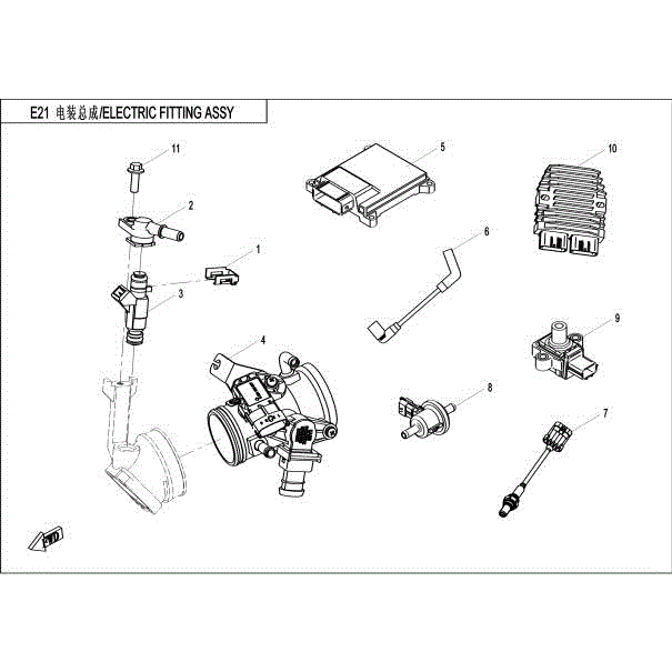 An Image of a genuine CFMOTO Parts Schematic Diagram showing the group - EFI PARTS - 2016 CFMOTO CFORCE 500 HO