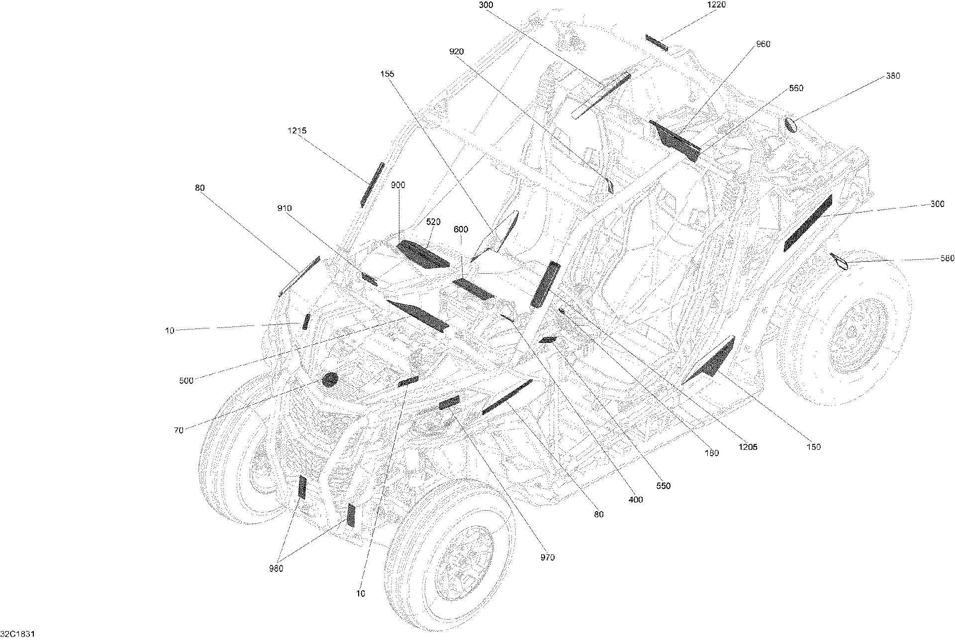 An Image of a Genuine Can-Am Parts Schematic Diagram showing the schematic - DECALS MAVERICK TRAIL - 800R EFI