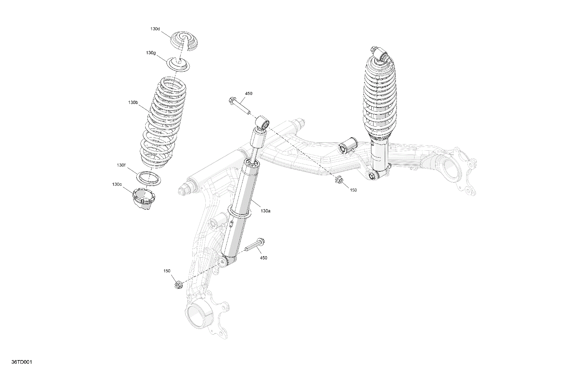 An Image of a Genuine Can-Am Parts Schematic Diagram showing the schematic - SUSPENSION - REAR SHOCKS