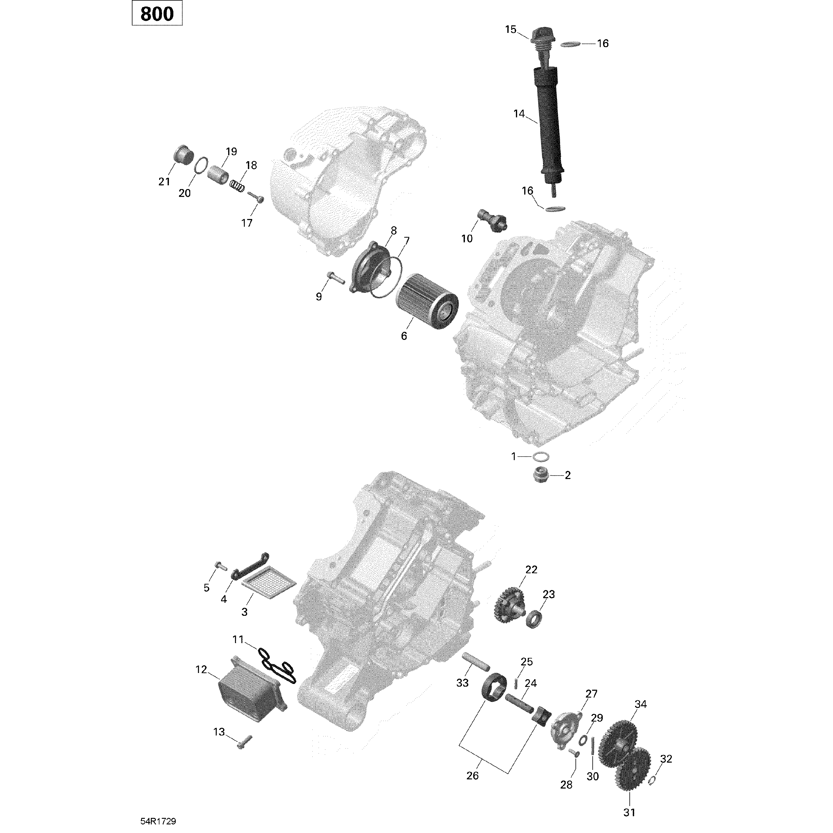 An Image of a Genuine Can-Am Parts Schematic Diagram showing the schematic - ENGINE LUBRICATION - 800R EFI