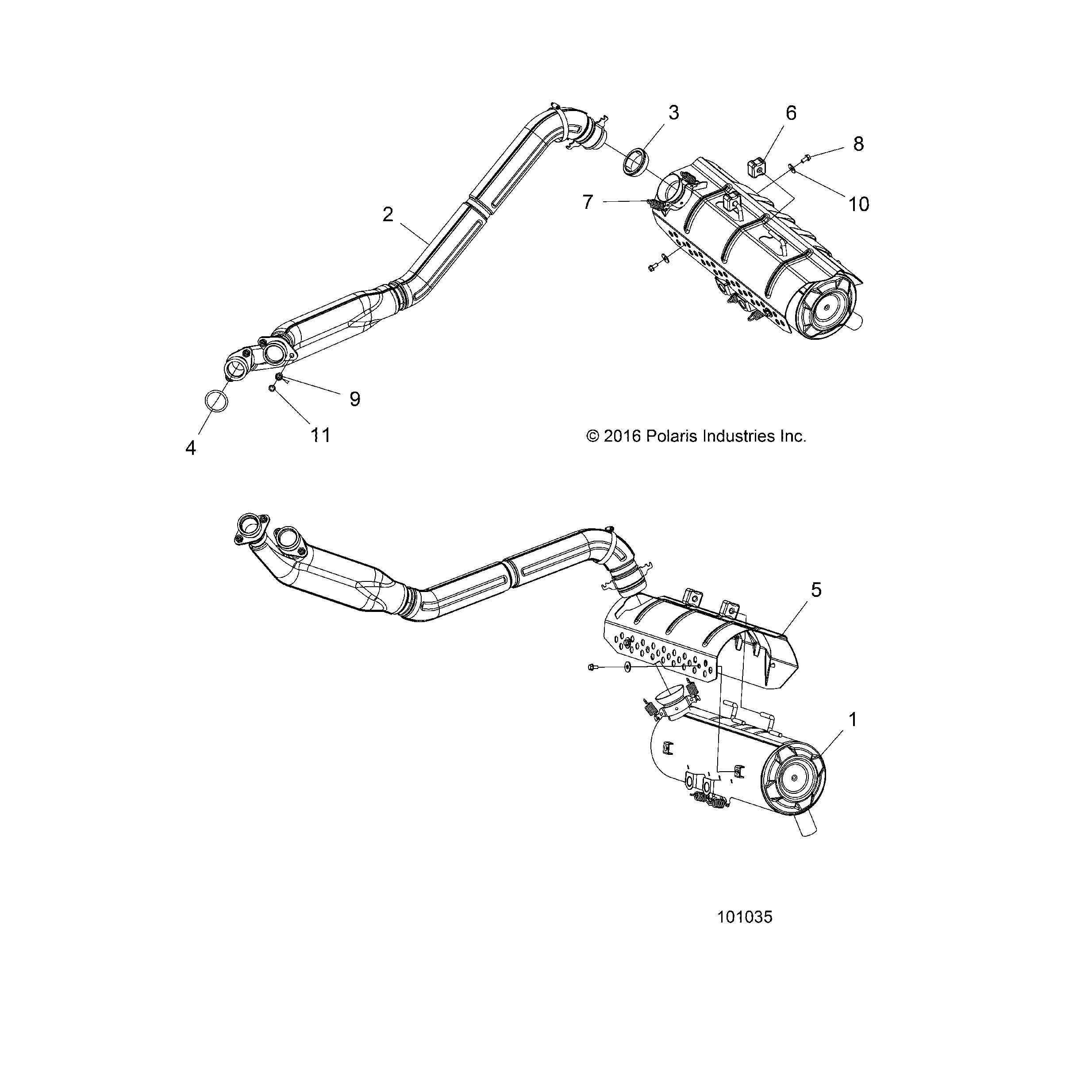 An Image of a Genuine Polaris Parts Schematic Diagram showing the schematic - ENGINE: EXHAUST - 2017 POLARIS SPORTSMAN TOURING 1000