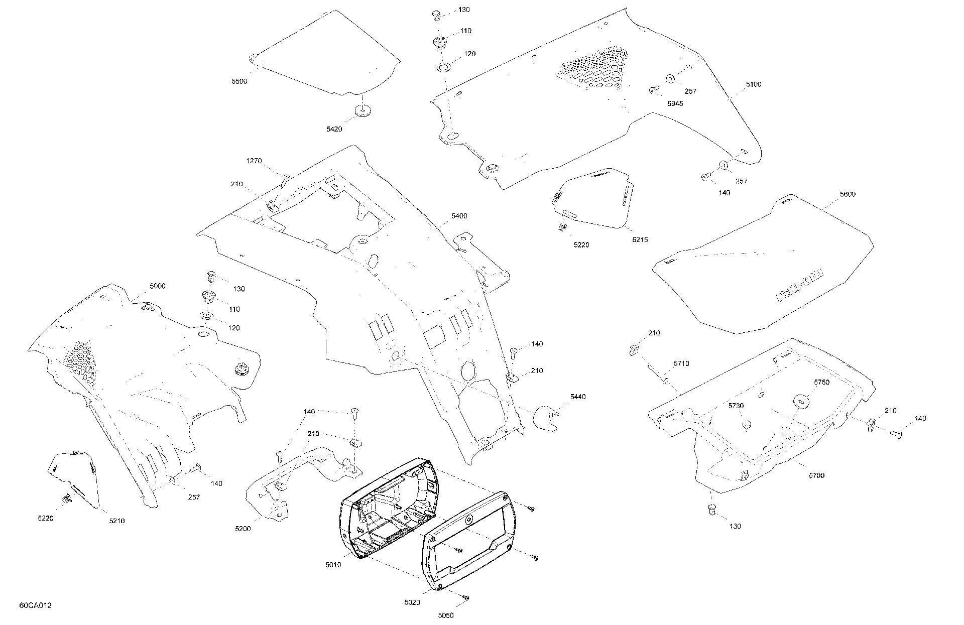 An Image of a Genuine Can-Am Parts Schematic Diagram showing the schematic - BODY - CAB INTERIOR - DASHBOARD