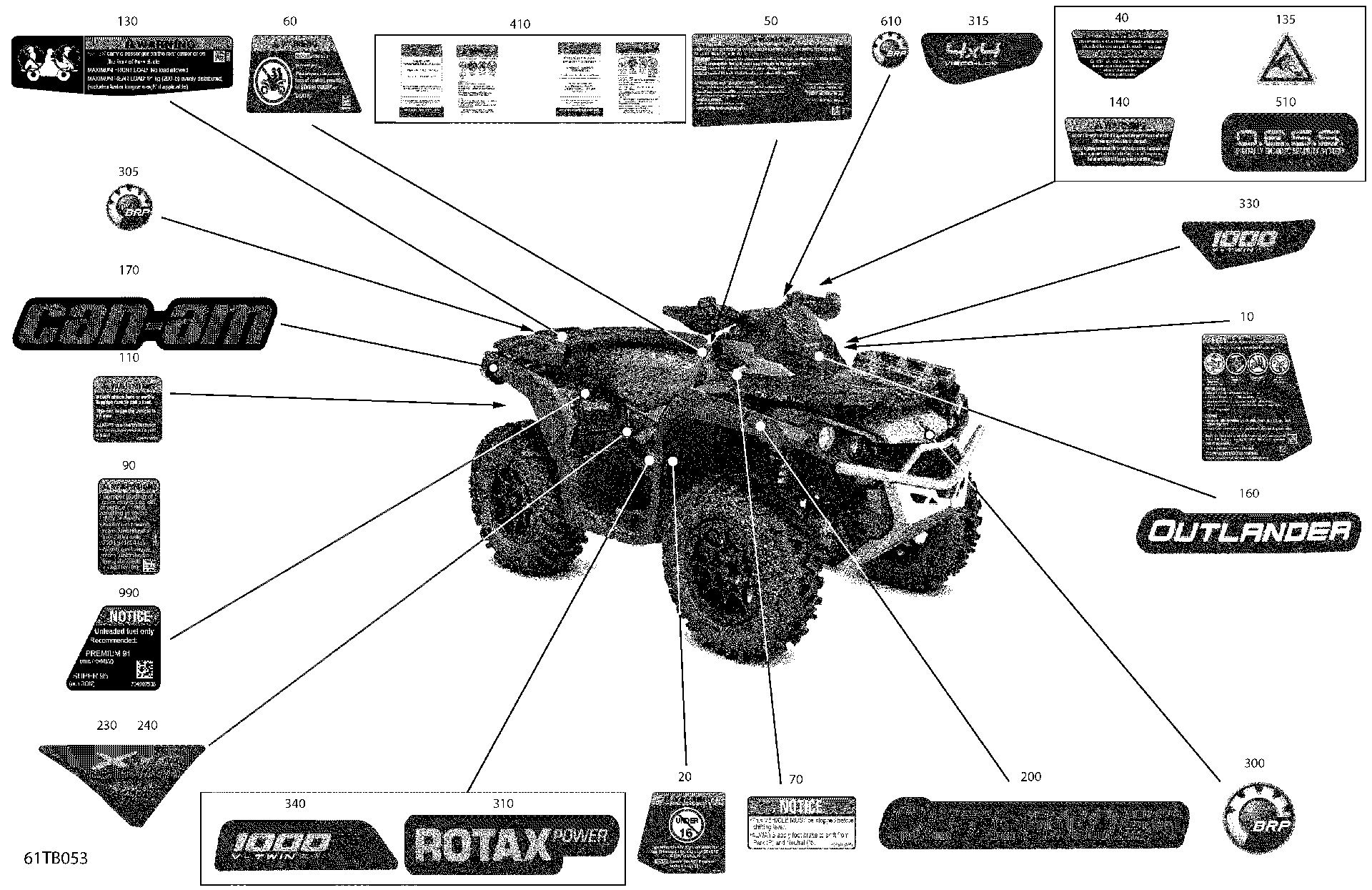 An Image of a Genuine Can-Am Parts Schematic Diagram showing the schematic - BODY - DECALS
