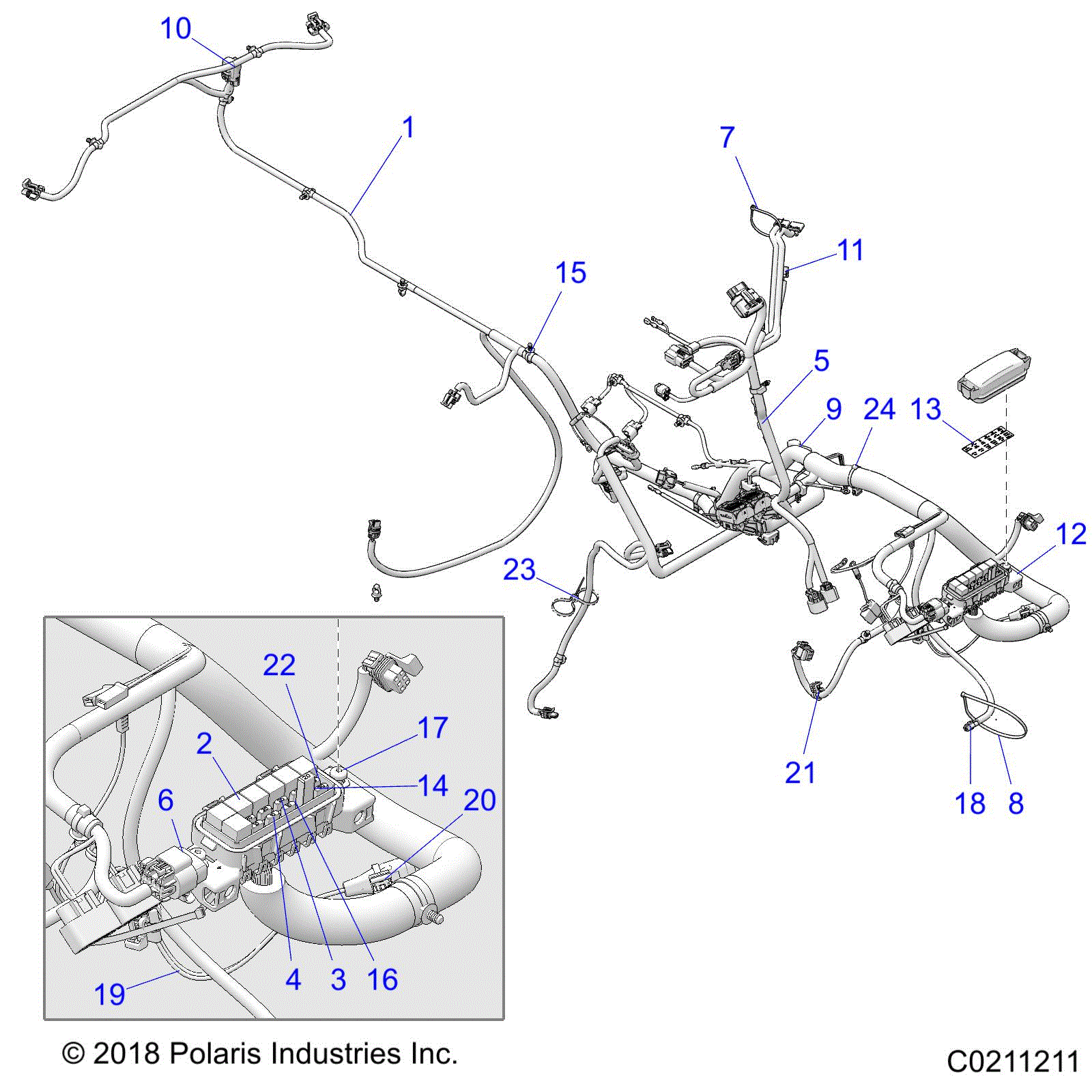 An Image of a Genuine Polaris Parts Schematic Diagram showing the schematic - ELECTRICAL: HARNESS - 2020 POLARIS SPORTSMAN XP 1000 / XP 1000 HUNTER EDITION 48"