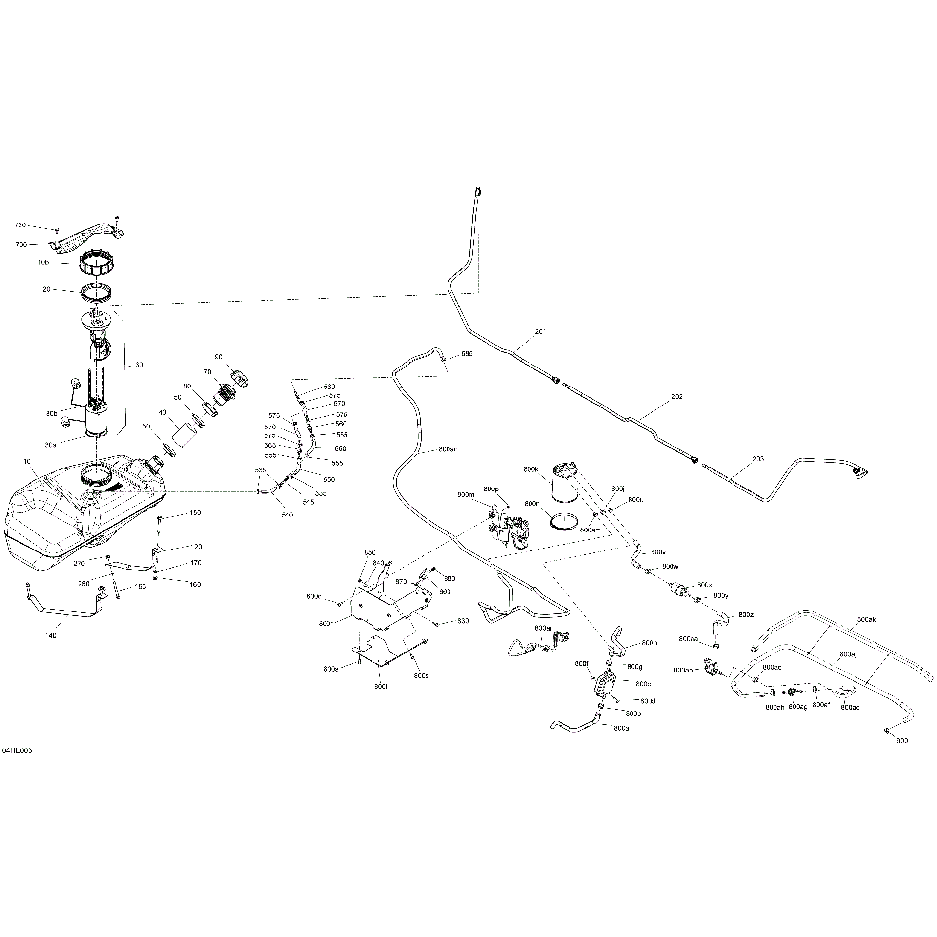 An Image of a Genuine Can-Am Parts Schematic Diagram showing the schematic - ENGINE - FUEL (04HE005A)