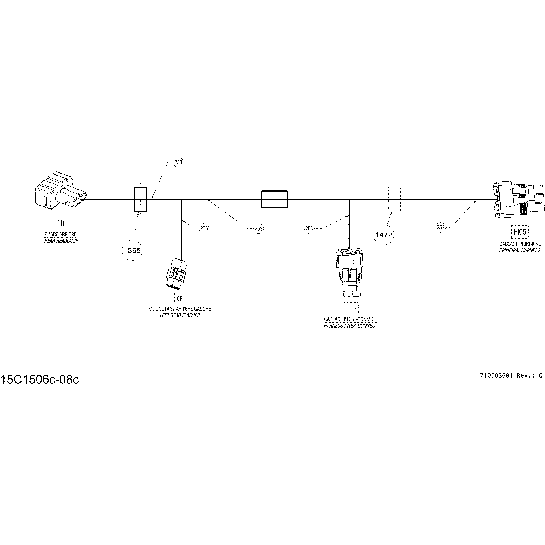 An Image of a Genuine Can-Am Parts Schematic Diagram showing the schematic - ELECTRICAL HARNESS REAR EUROPE_15C1506C