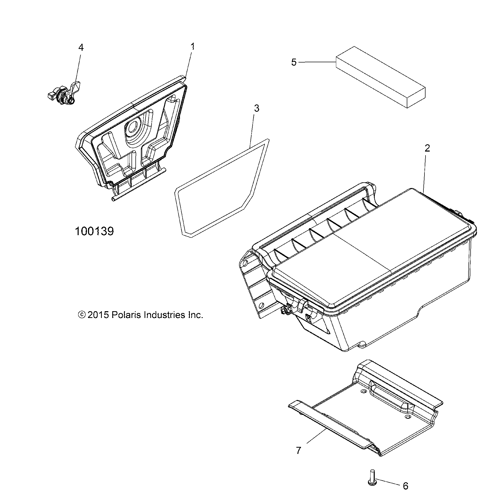 An Image of a Genuine Polaris Parts Schematic Diagram showing the schematic - BODY: STORAGE REAR - 2016 POLARIS SPORTSMAN 1000 HIGH LIFTER