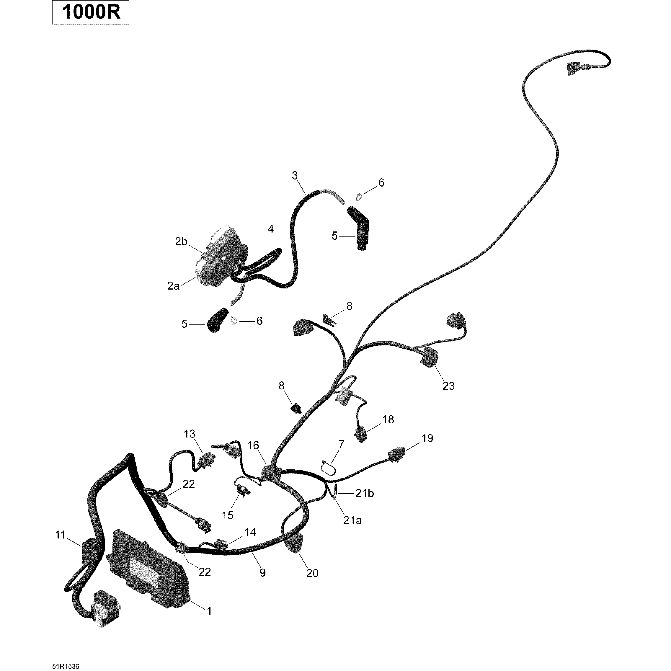 An Image of a Genuine Can-Am Parts Schematic Diagram showing the schematic - ENGINE HARNESS AND ELECTRONIC MODULE MAVERICK TURBO_51R1536