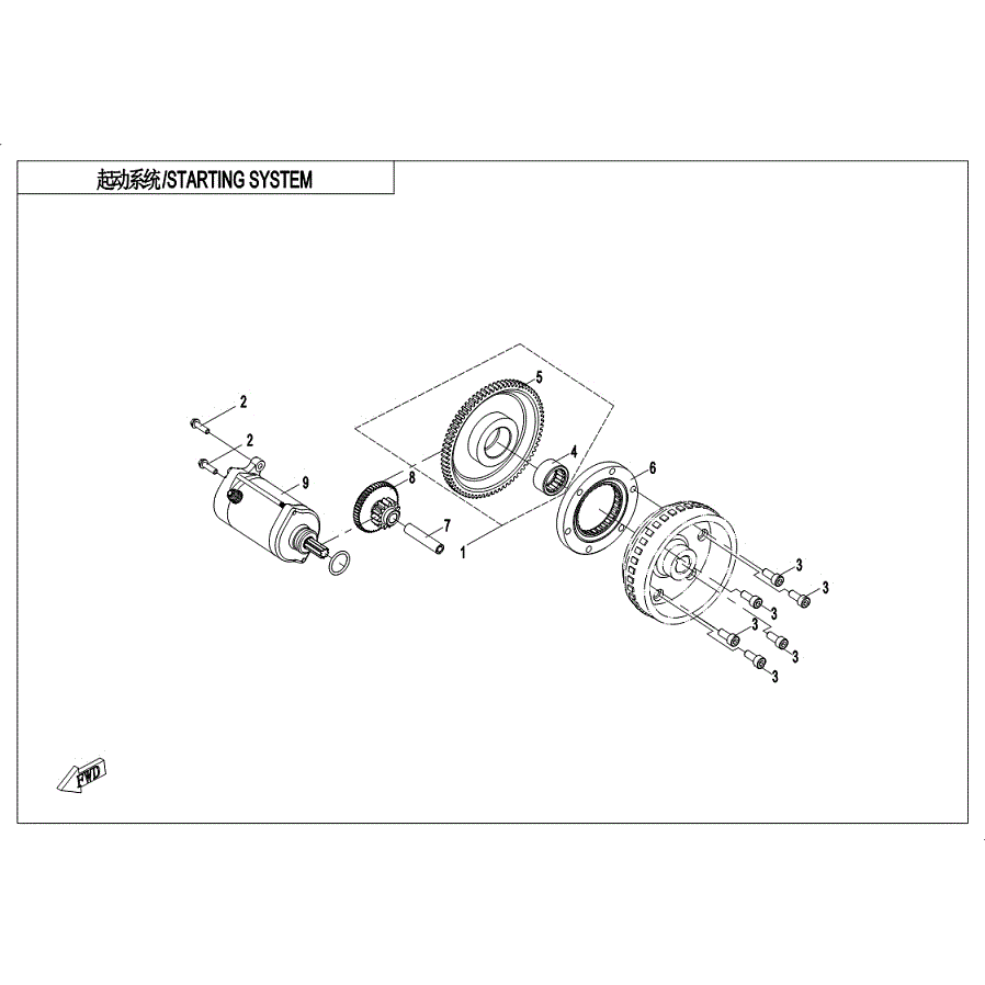 An Image of a Genuine CFMOTO Parts Schematic Diagram showing the schematic - STARTER MOTOR - 2019 CFMOTO ZFORCE 500