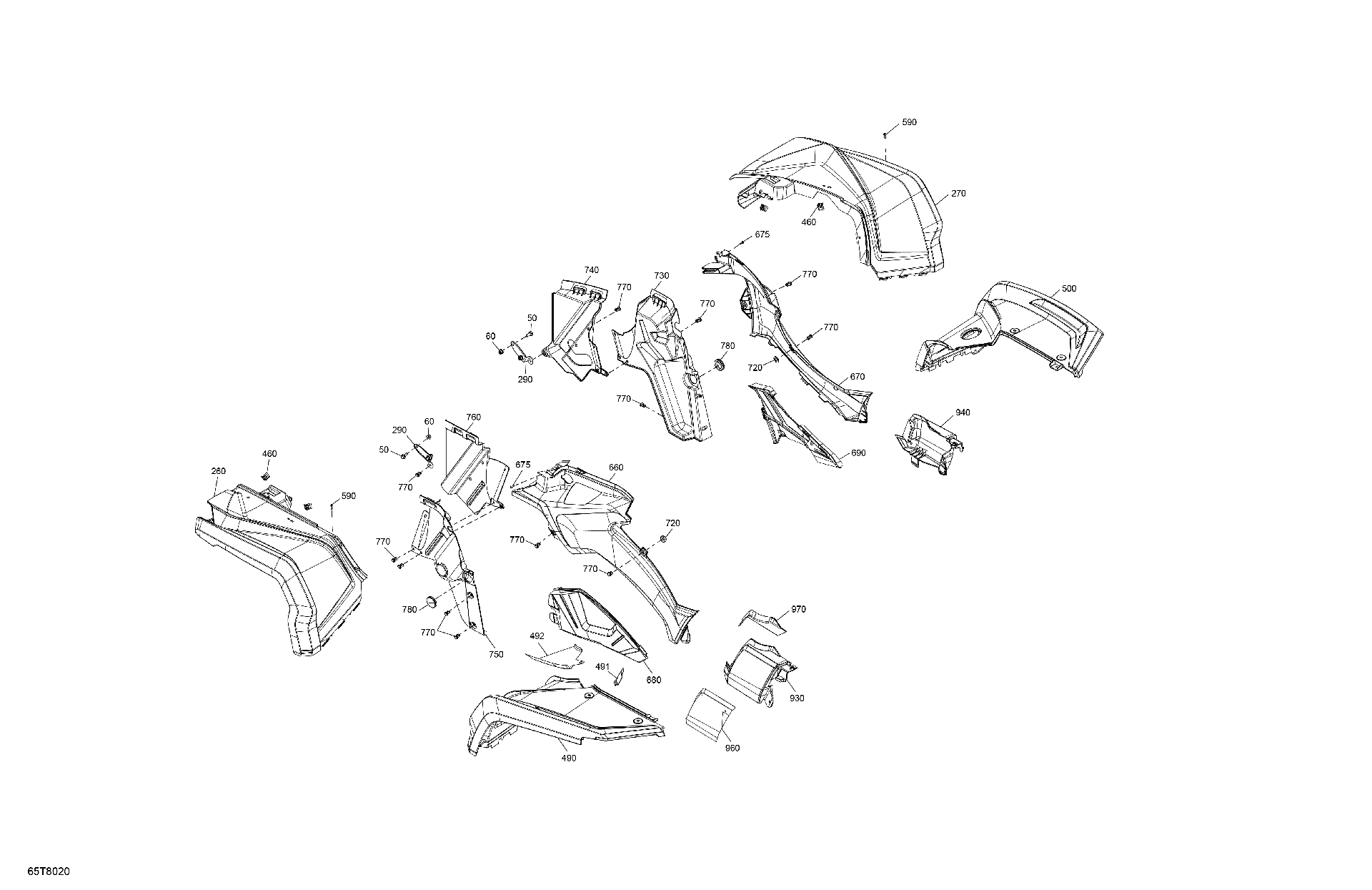 An Image of a Genuine Can-Am Parts Schematic Diagram showing the schematic - BODY - FENDER KIT