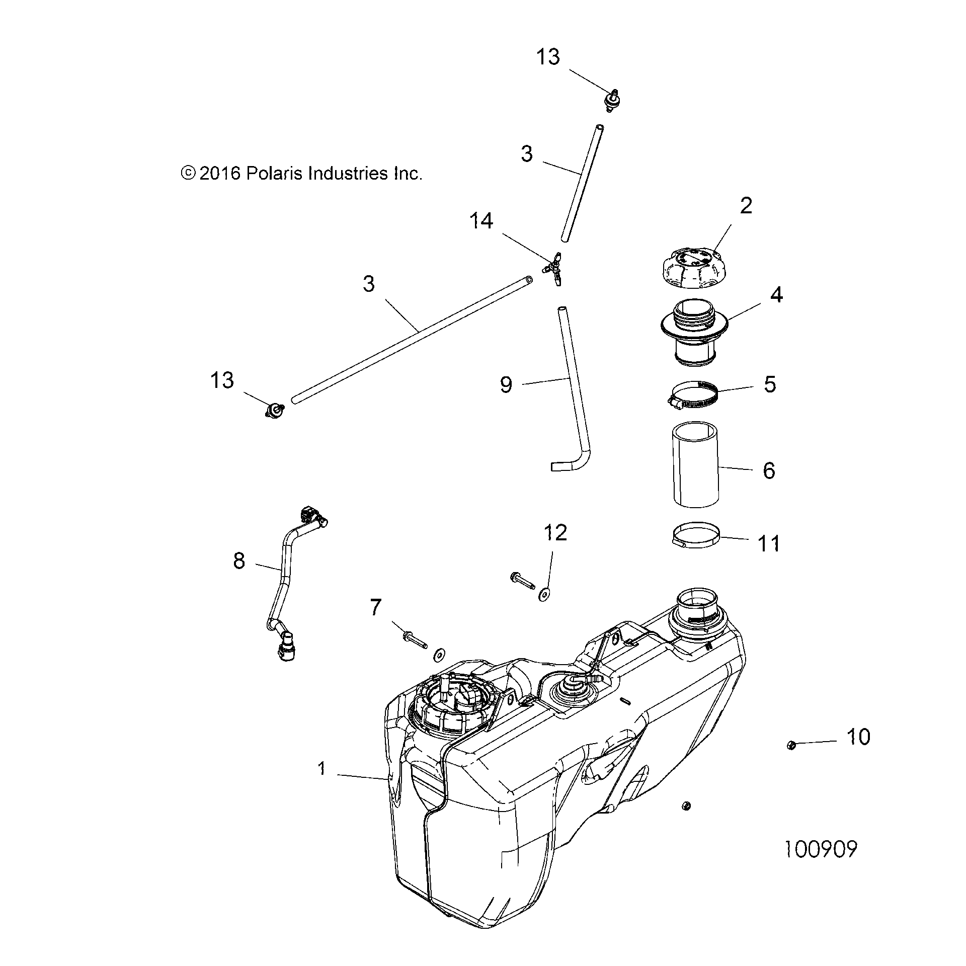 An Image of a Genuine Polaris Parts Schematic Diagram showing the schematic - BODY: FUEL TANK - 2018 POLARIS SPORTSMAN TOURING 850 SP