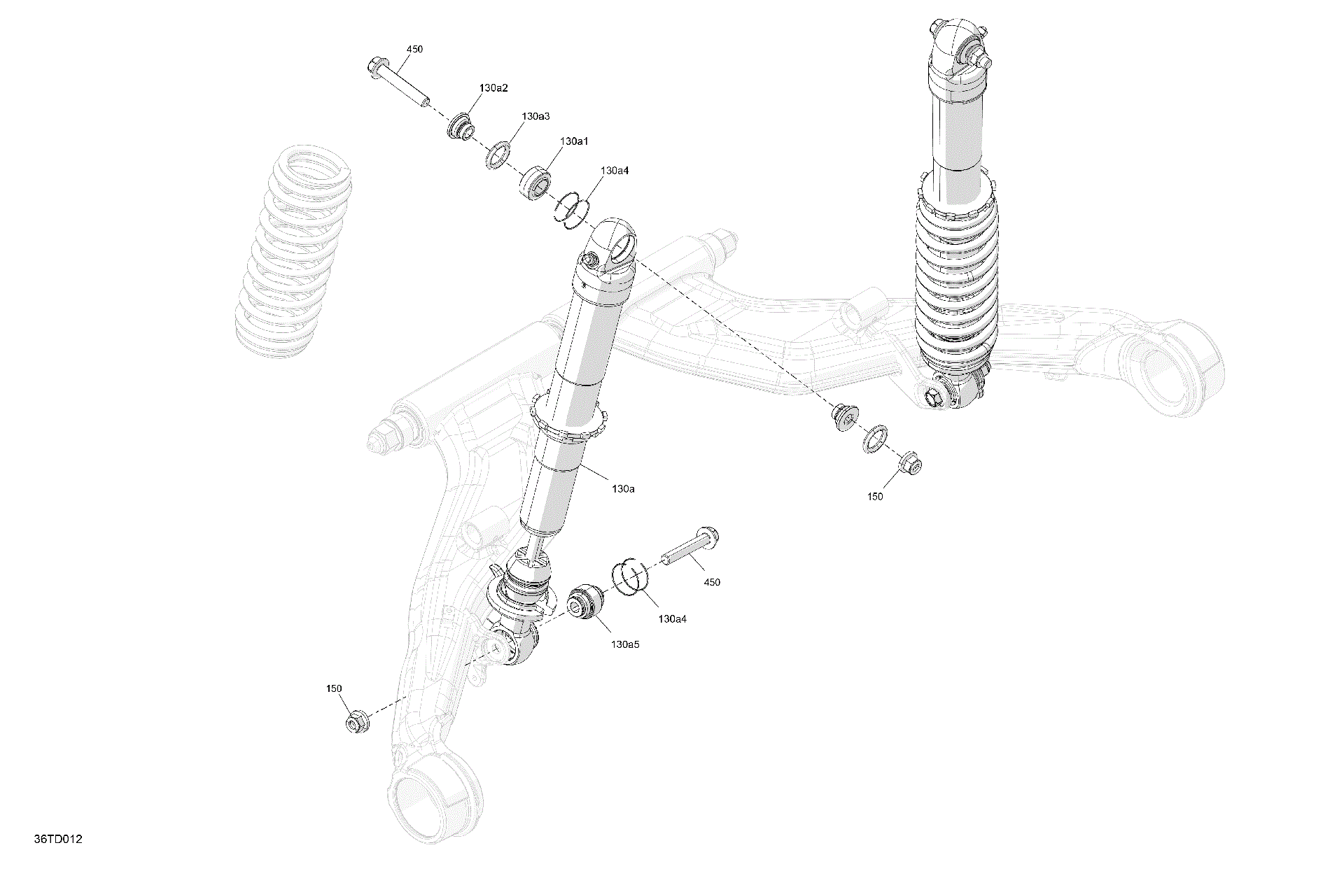 An Image of a Genuine Can-Am Parts Schematic Diagram showing the schematic - SUSPENSION - REAR SHOCKS