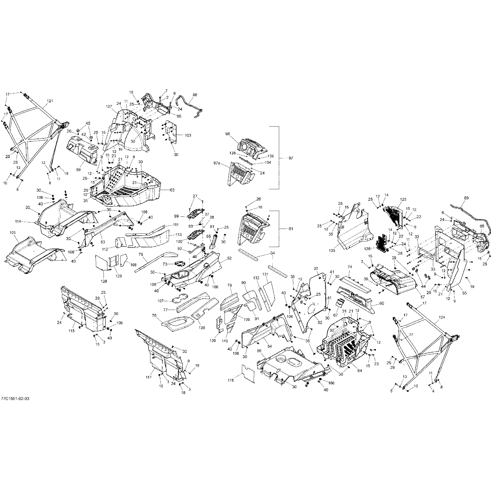 An Image of a Genuine Can-Am Parts Schematic Diagram showing the schematic - CAB INTERIOR _77C1503