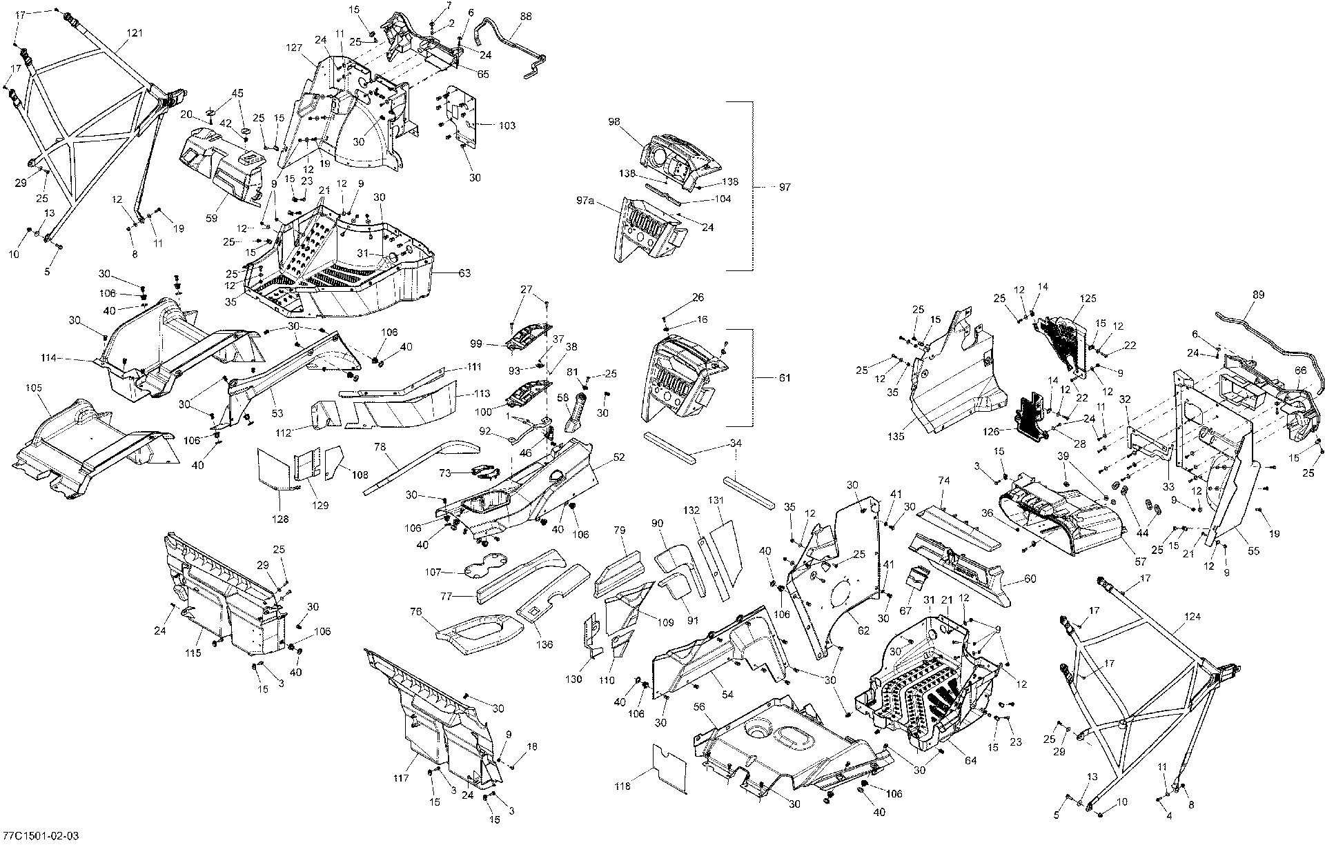 An Image of a Genuine Can-Am Parts Schematic Diagram showing the schematic - CAB INTERIOR _77C1502