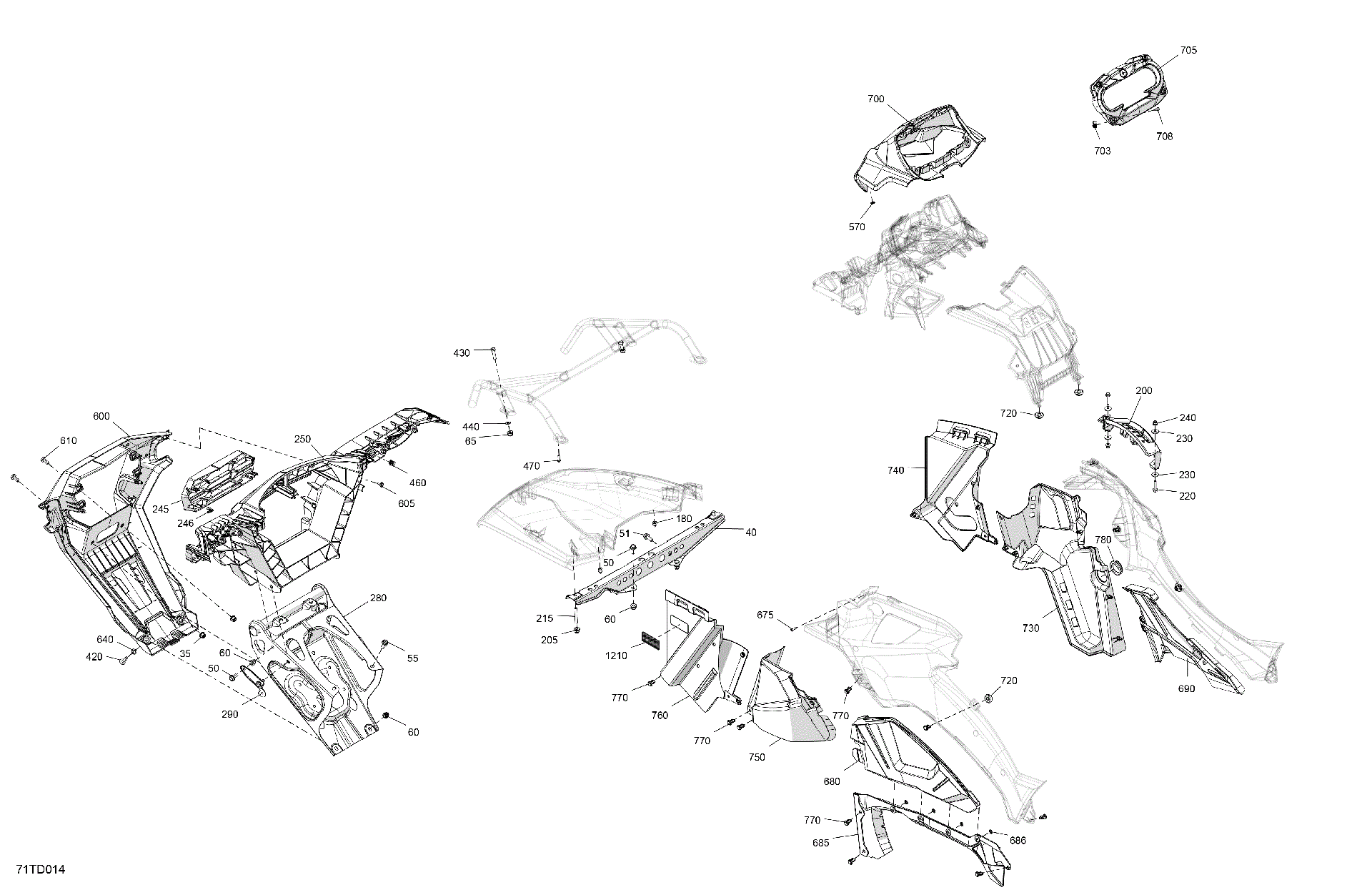 An Image of a Genuine Can-Am Parts Schematic Diagram showing the schematic - BODY - FRONT SECTION