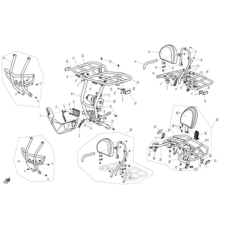 An Image of a genuine CFMOTO Parts Schematic Diagram showing the group - RACK & BUMPER - 2015 CFMOTO CFORCE 500 SWB