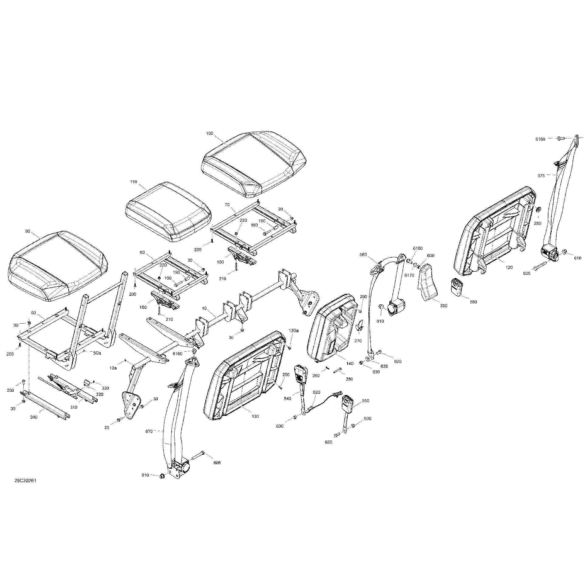 An Image of a Genuine Can-Am Parts Schematic Diagram showing the schematic - SEAT - FRONT SECTION - LTD CAB