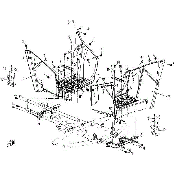 An Image of a genuine CFMOTO Parts Schematic Diagram showing the group - PLASTIC PARTS-03 - 2016 CFMOTO CFORCE 500 SWB