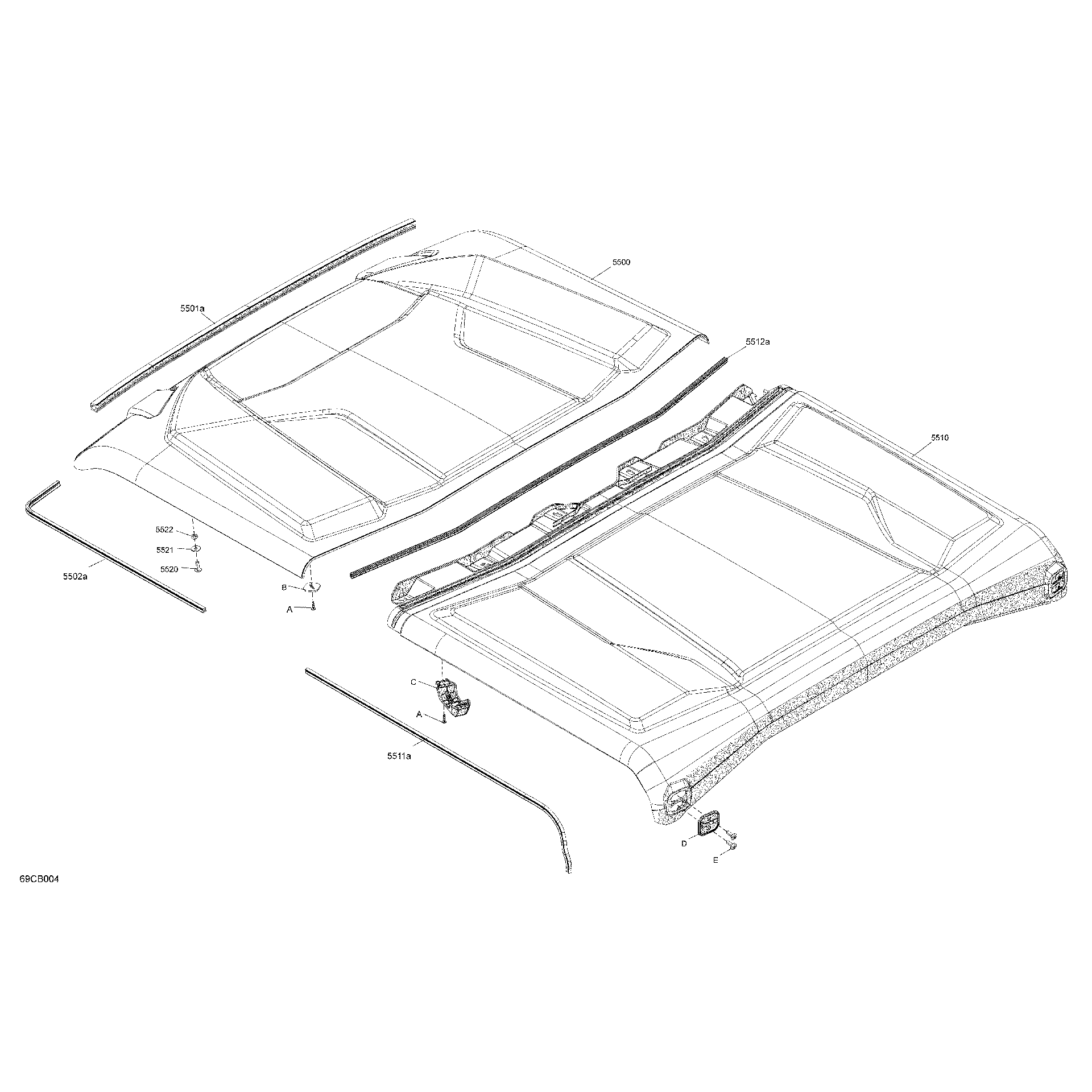 An Image of a Genuine Can-Am Parts Schematic Diagram showing the schematic - BODY - ROOF