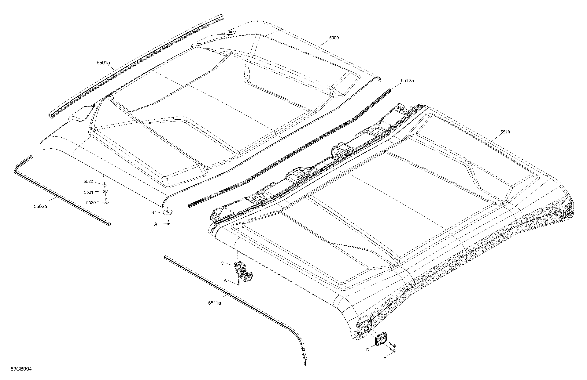 An Image of a Genuine Can-Am Parts Schematic Diagram showing the schematic - BODY - ROOF