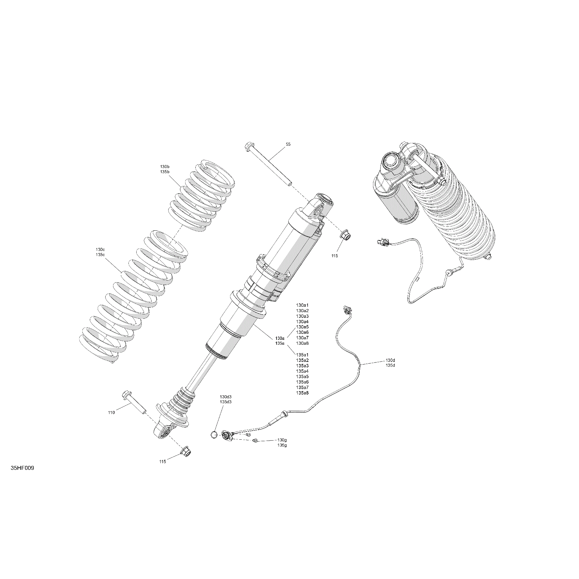 An Image of a Genuine Can-Am Parts Schematic Diagram showing the schematic - SUSPENSION - FRONT SHOCKS