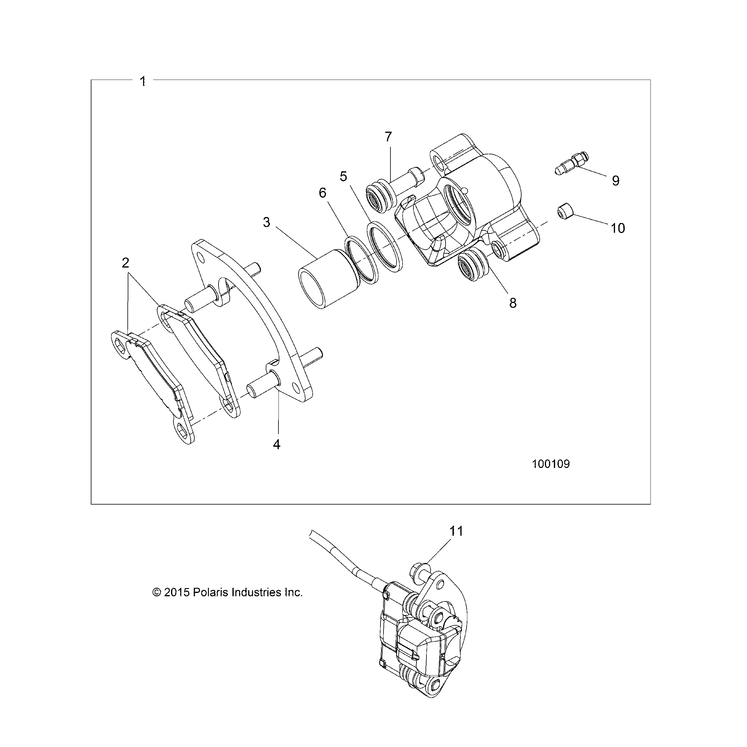 An Image of a Genuine Polaris Parts Schematic Diagram showing the schematic - BRAKES: REAR CALIPER - 2016 POLARIS SPORTSMAN 850 HIGH LIFTER