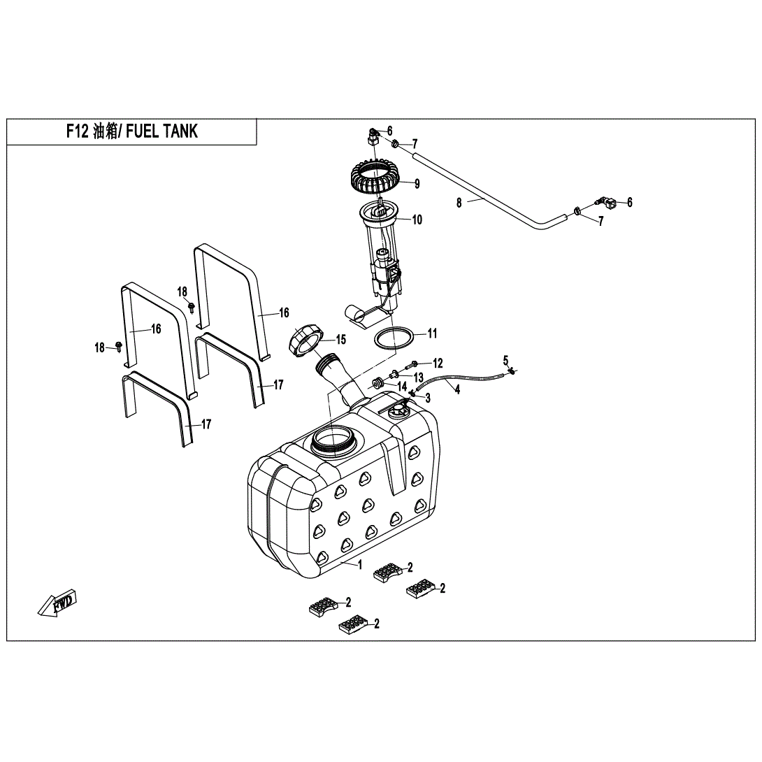 An Image of a Genuine CFMOTO Parts Schematic Diagram showing the schematic - FUEL TANK - 2020 CFMOTO UFORCE 500