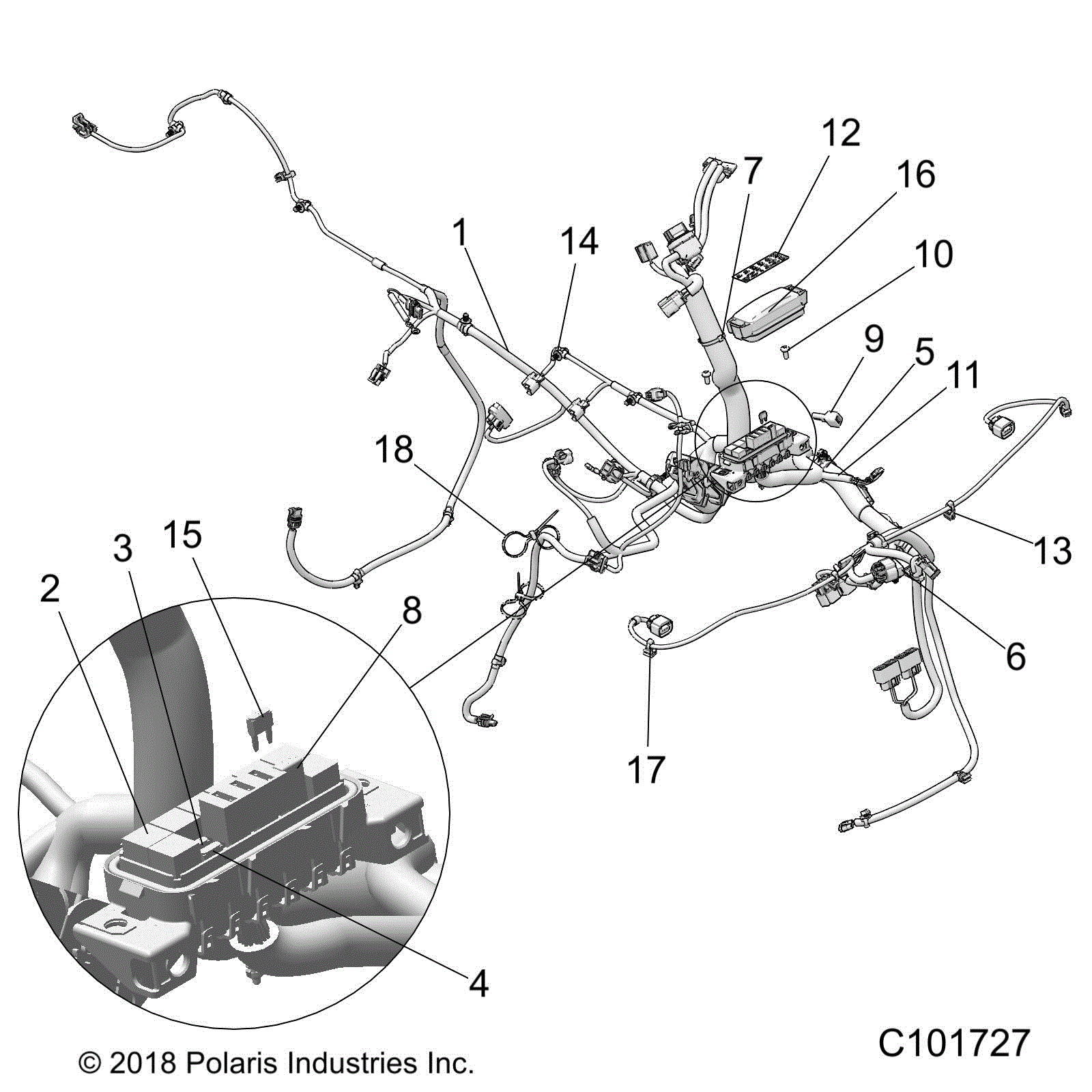 An Image of a Genuine Polaris Parts Schematic Diagram showing the schematic - ELECTRICAL: HARNESS - 2020 POLARIS SCRAMBLER XP 1000 55"
