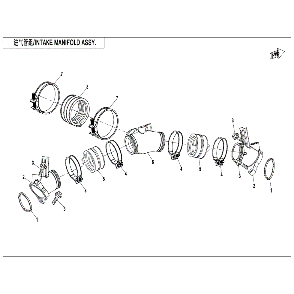 An Image of a Genuine CFMOTO Parts Schematic Diagram showing the schematic - INTAKE MANIFOLD ASSY.(2) - 2022 CFMOTO ZFORCE 800 Trail