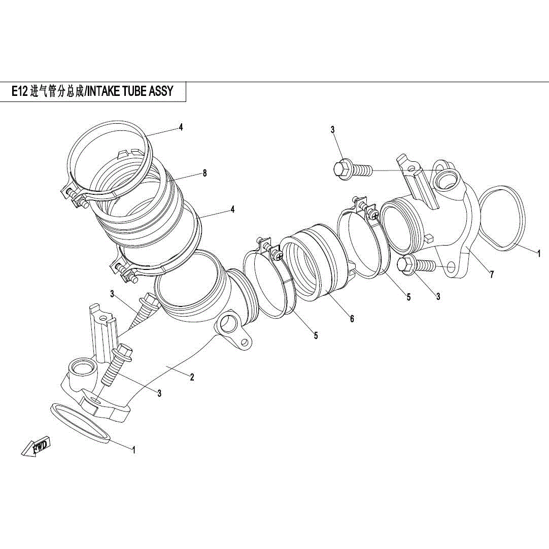An Image of a genuine CFMOTO Parts Schematic Diagram showing the group - INTAKE TUBE ASSY - 2017 CFMOTO CFORCE 800