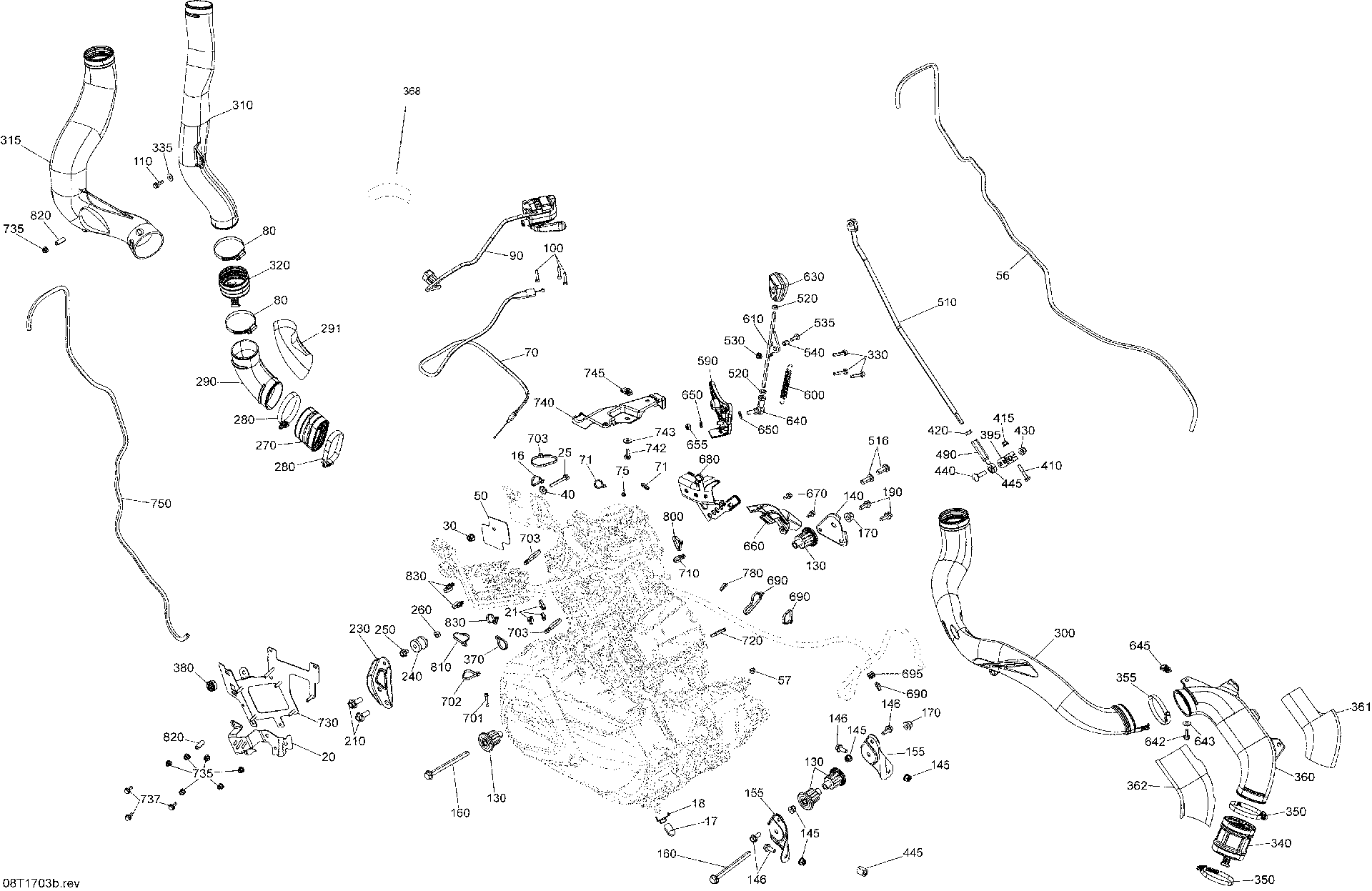 An Image of a Genuine Can-Am Parts Schematic Diagram showing the schematic - ENGINE AND ENGINE SUPPORT - X MR