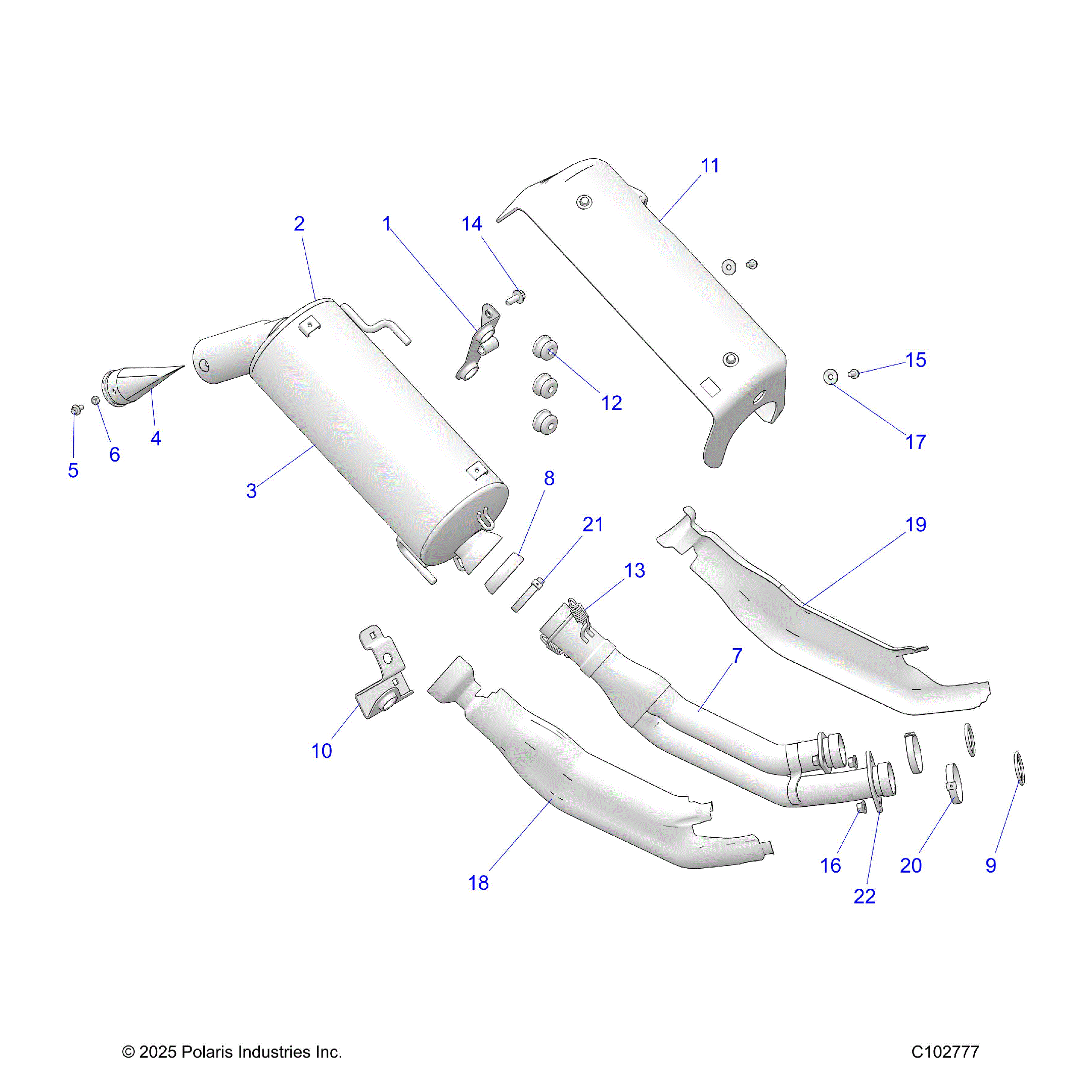 An Image of a Genuine Polaris Parts Schematic Diagram showing the schematic - ENGINE: EXHAUST - 2026 POLARIS SPORTSMAN 1000 ULTIMATE 49S