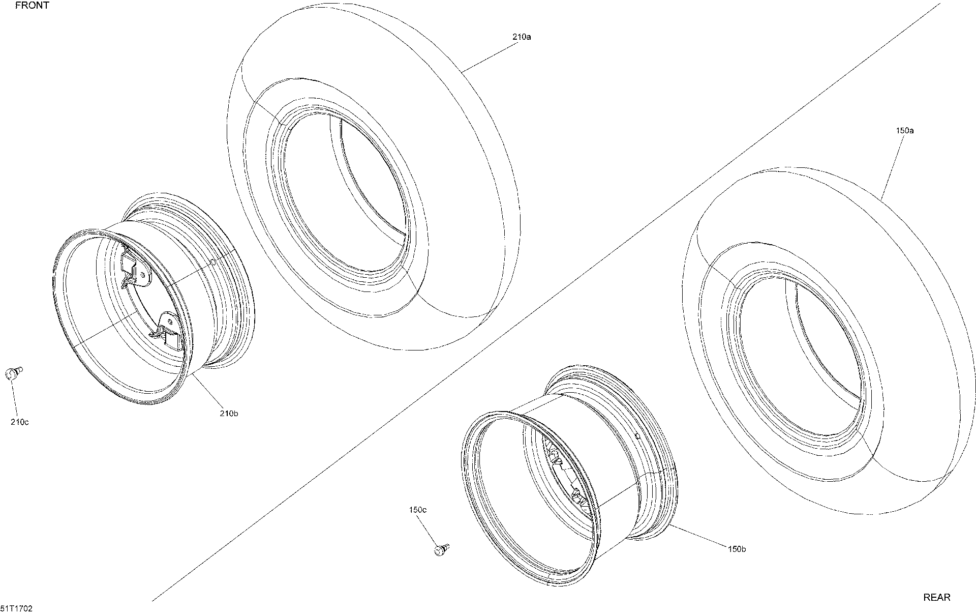 An Image of a Genuine Can-Am Parts Schematic Diagram showing the schematic - WHEELS AND TIRES OUTLANDER 650 - PACKAGE X MR
