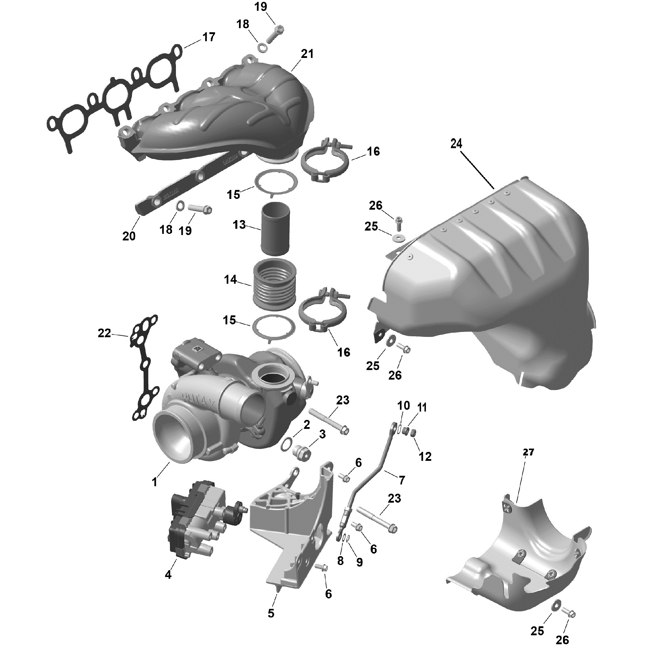 An Image of a Genuine Can-Am Parts Schematic Diagram showing the schematic - ROTAX - TURBOCHARGER