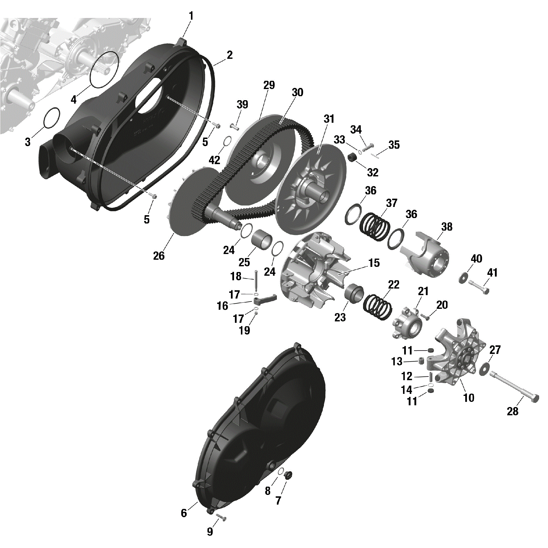 An Image of a Genuine Can-Am Parts Schematic Diagram showing the schematic - ROTAX - CVT