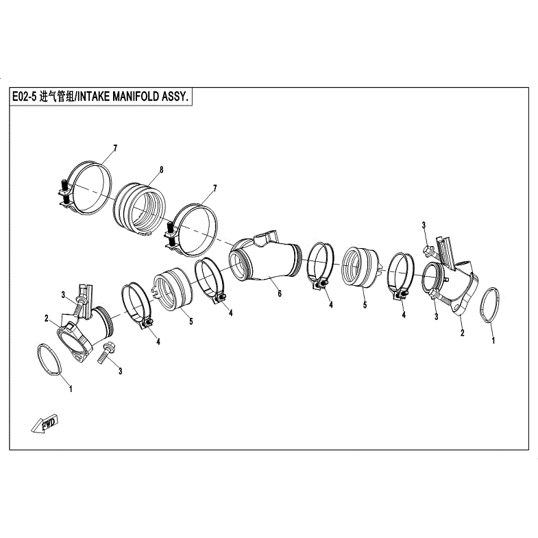 An Image of a Genuine CFMOTO Parts Schematic Diagram showing the schematic - INTAKE MANIFOLD ASSY. - 2018 CFMOTO ZFORCE 800 EX