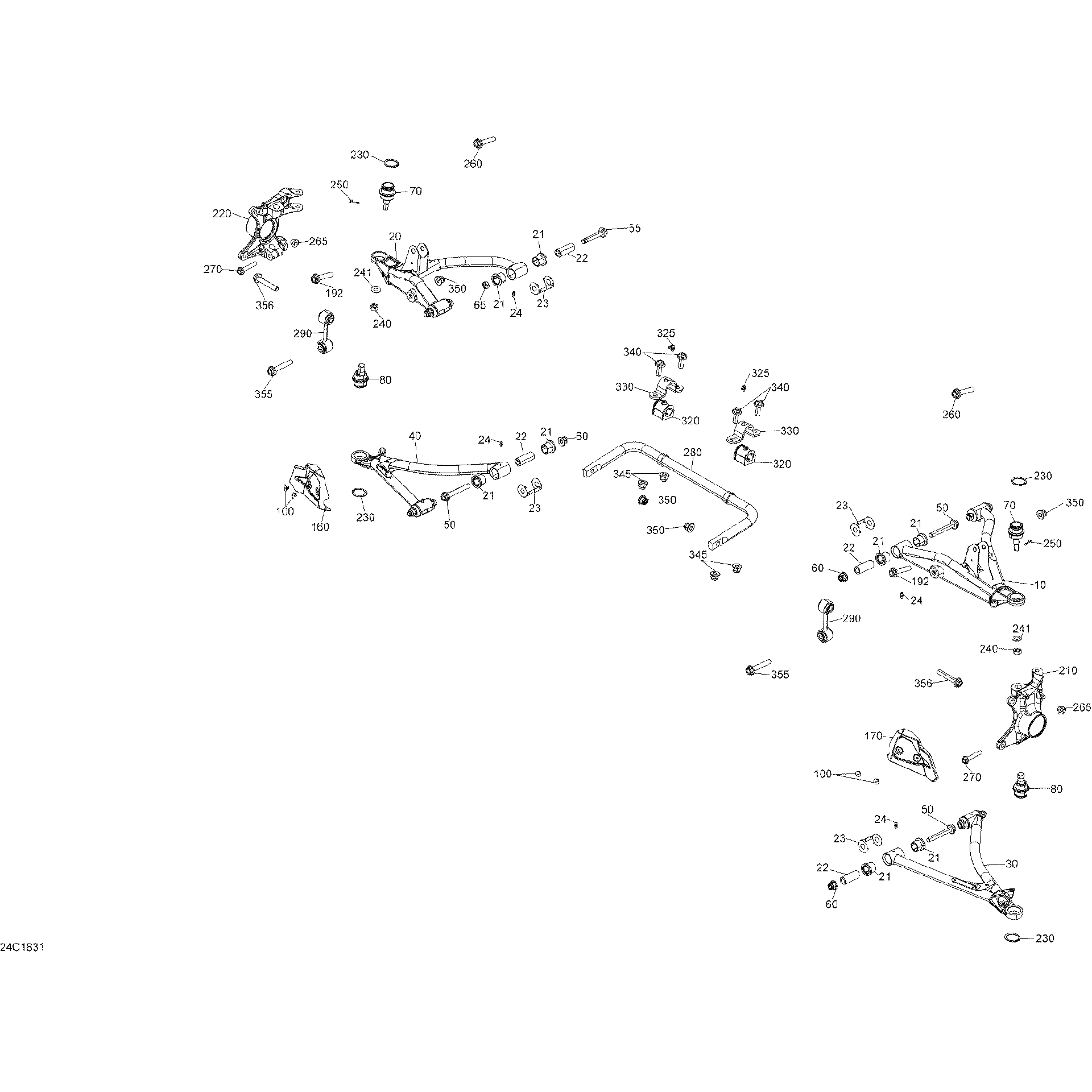An Image of a Genuine Can-Am Parts Schematic Diagram showing the schematic - FRONT SUSPENSION MAVERICK TRAIL