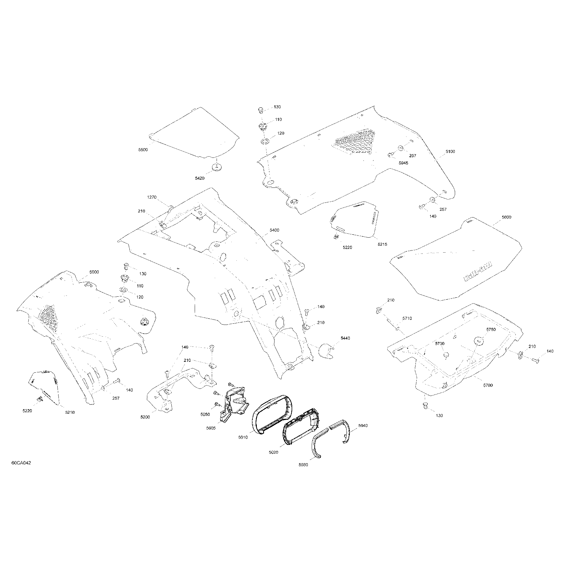 An Image of a Genuine Can-Am Parts Schematic Diagram showing the schematic - BODY - CAB INTERIOR - DASHBOARD