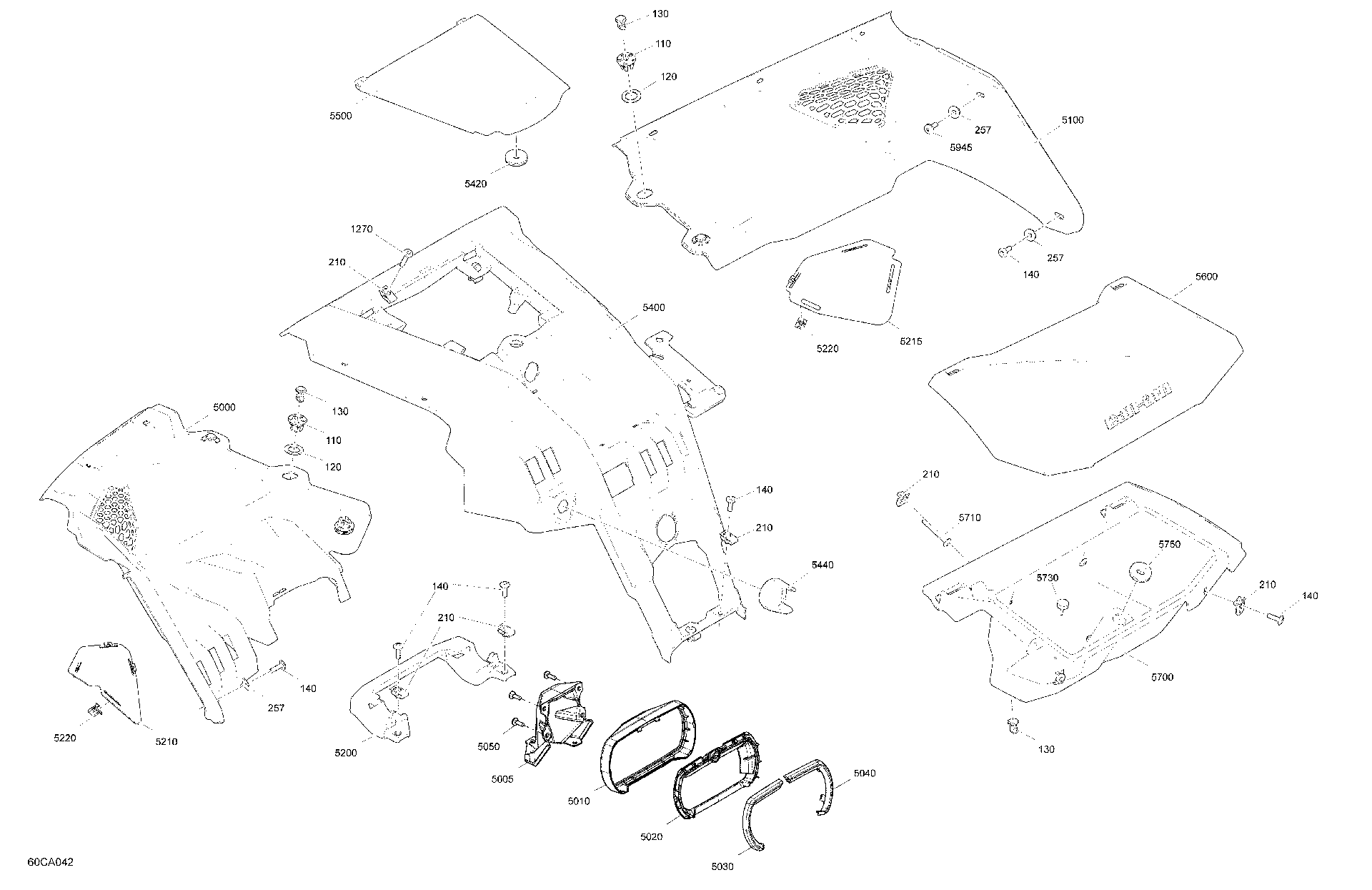 An Image of a Genuine Can-Am Parts Schematic Diagram showing the schematic - BODY - CAB INTERIOR - DASHBOARD