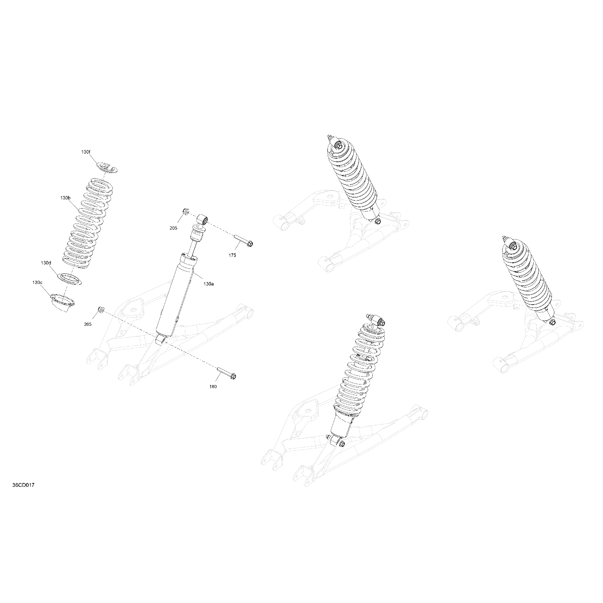 An Image of a Genuine Can-Am Parts Schematic Diagram showing the schematic - SUSPENSION - REAR SHOCKS