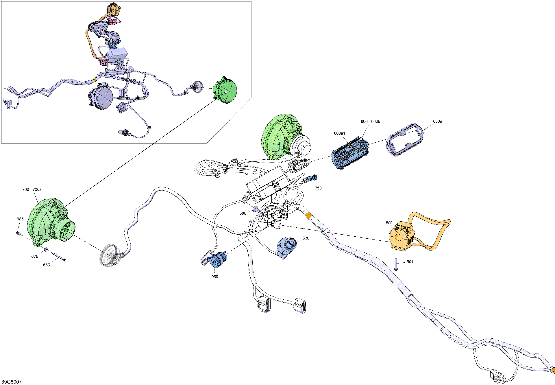 An Image of a Genuine Can-Am Parts Schematic Diagram showing the schematic - ELECTRIC - FRONT SECTION