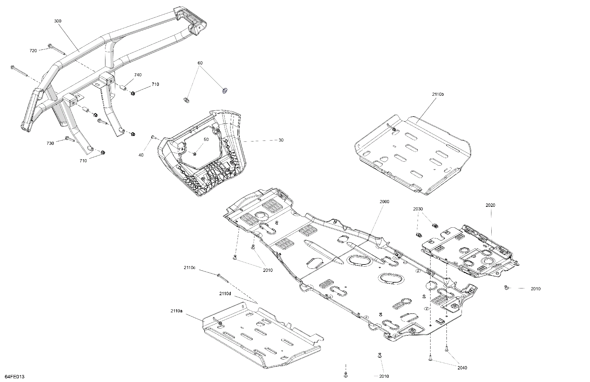 An Image of a Genuine Can-Am Parts Schematic Diagram showing the schematic - BODY - SKID PLATE AND BUMPER