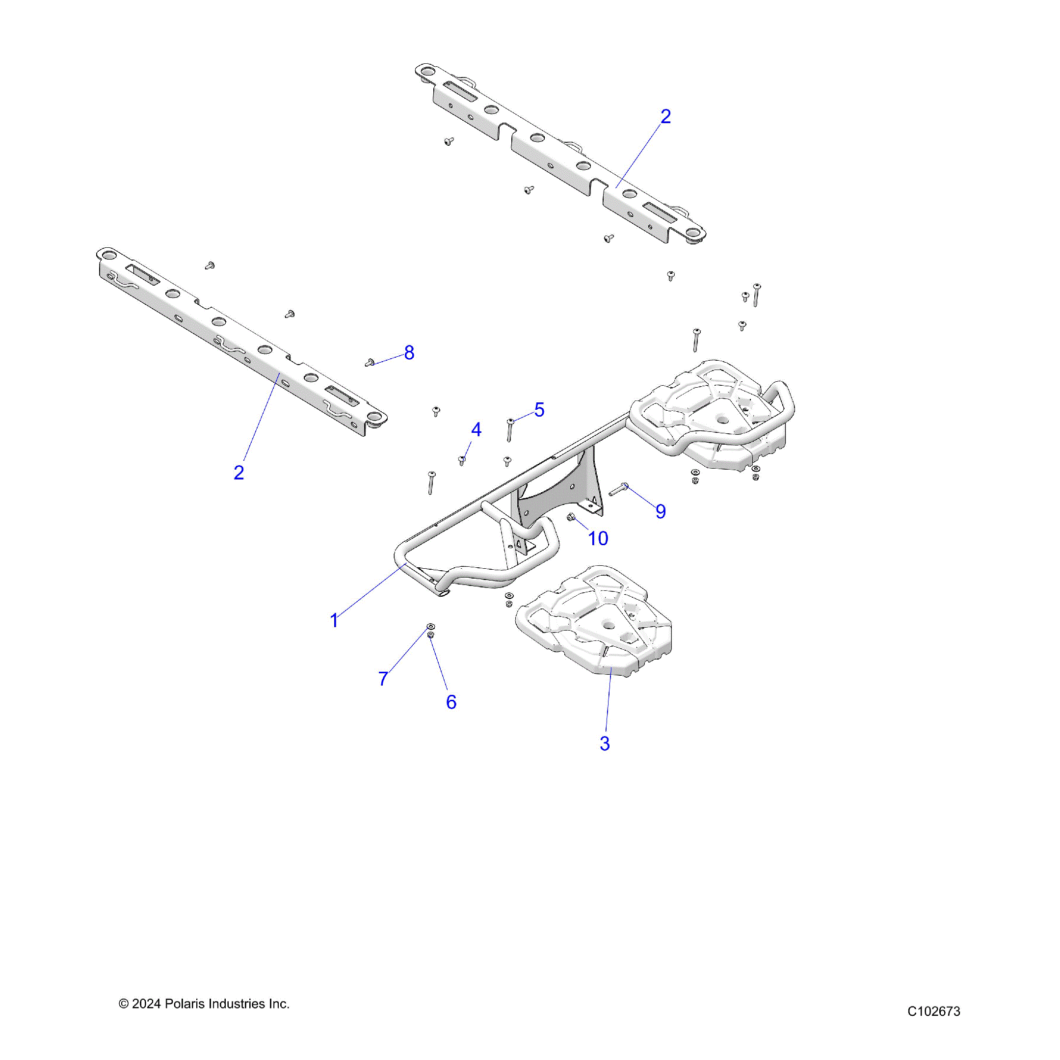 An Image of a Genuine Polaris Parts Schematic Diagram showing the schematic - BODY: REAR RACK and BOX SIDE RAILS - 2025 POLARIS SPORTSMAN 570 6X6 EPS 49S