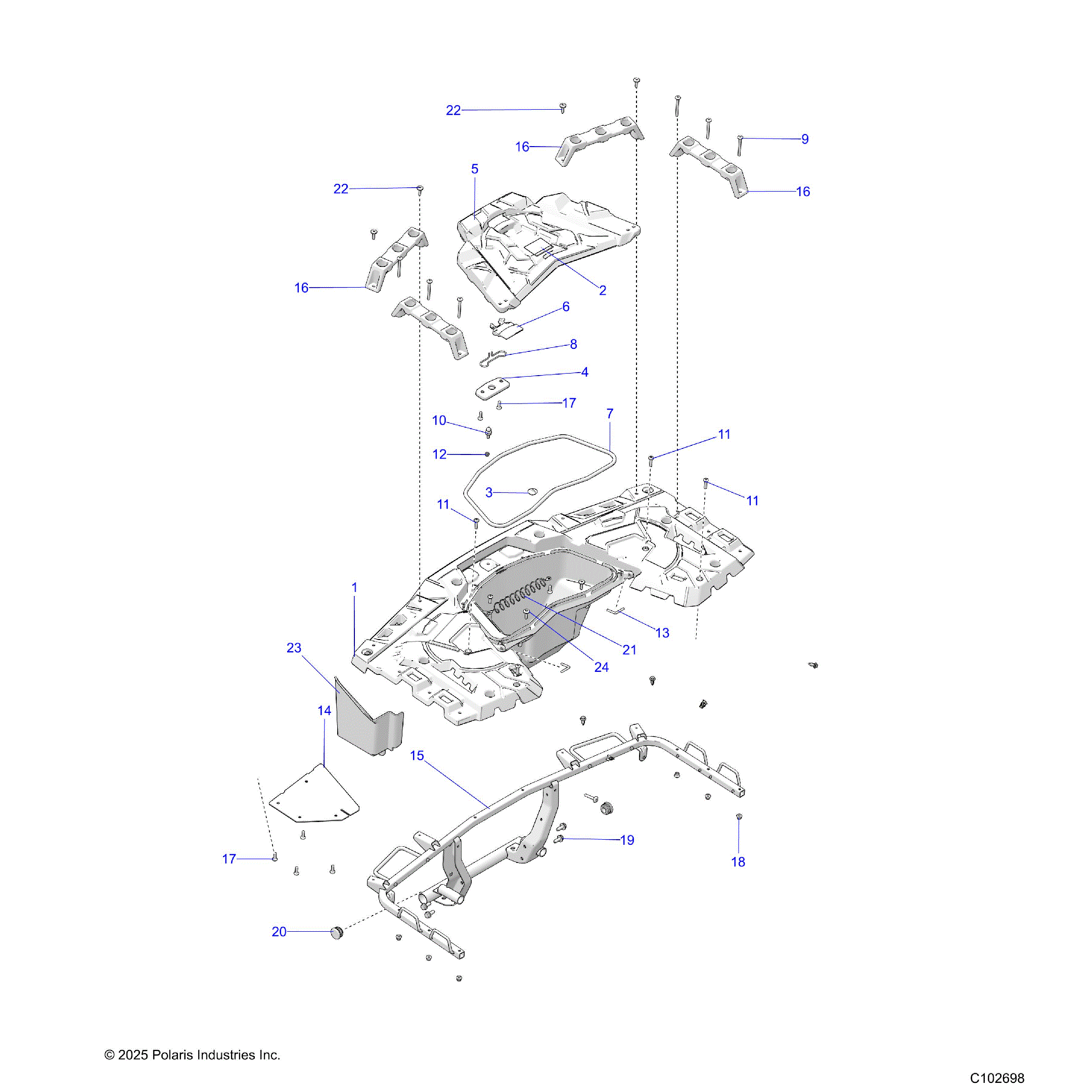 An Image of a Genuine Polaris Parts Schematic Diagram showing the schematic - BODY: REAR RACK - 2025 POLARIS SPORTSMAN 850 EPS 48"