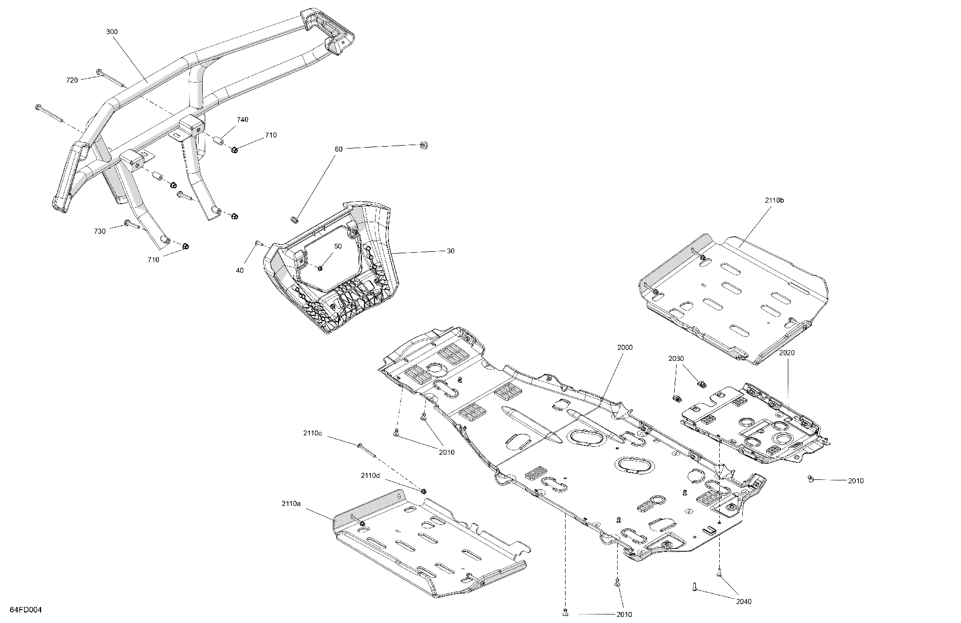 An Image of a Genuine Can-Am Parts Schematic Diagram showing the schematic - BODY - SKID PLATE AND BUMPER